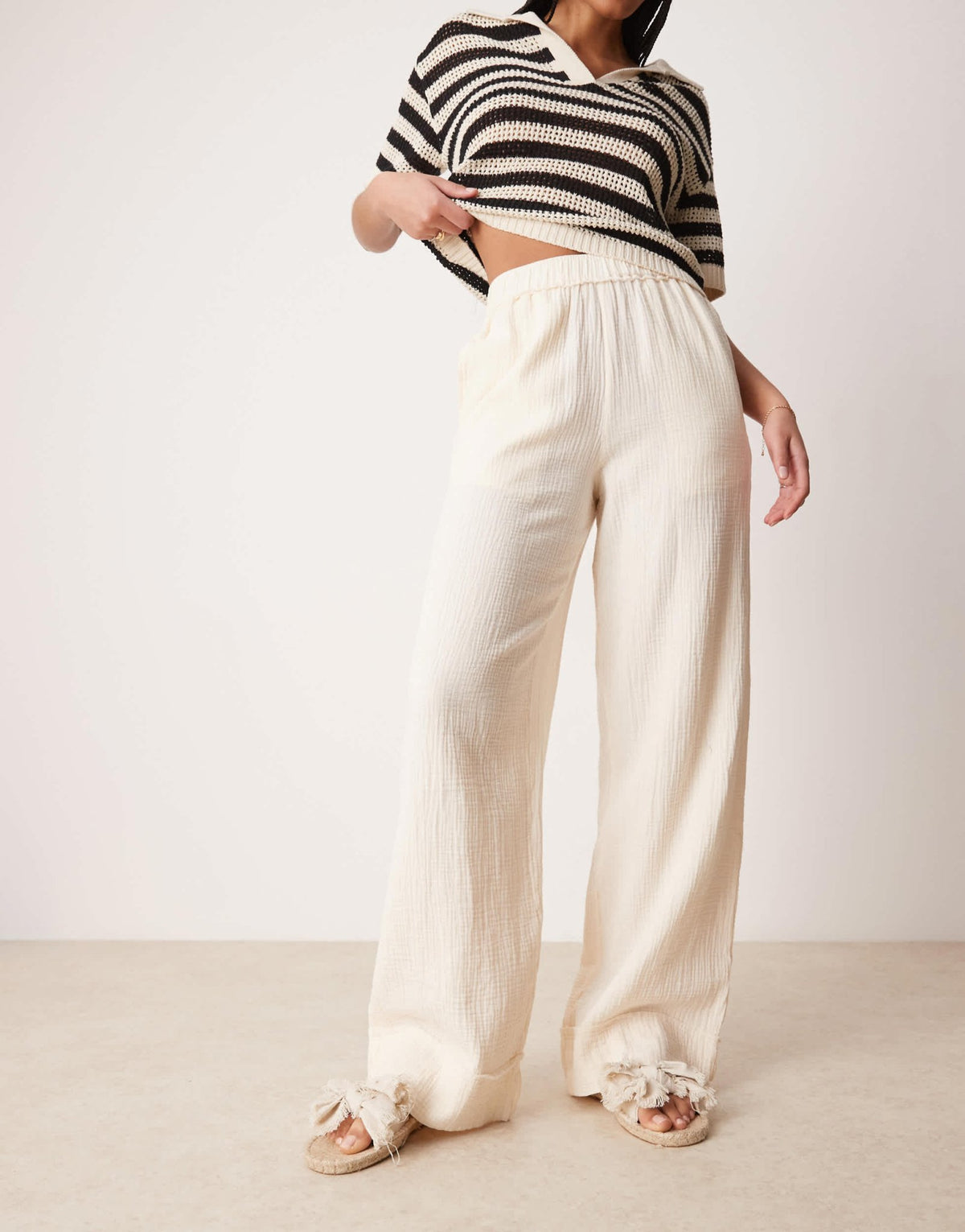 ASOS DESIGN Tall cheesecloth pull on trousers with raw edge in buttermilk - ASOS Sample Sale