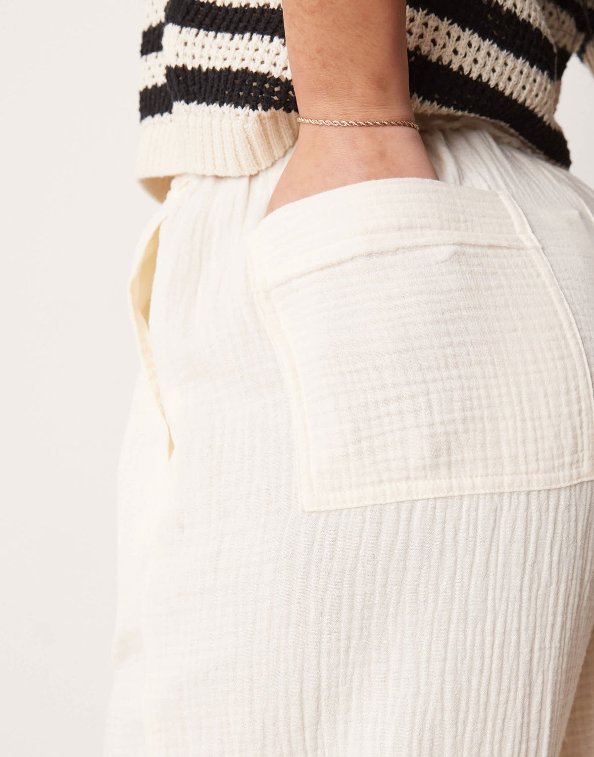 ASOS DESIGN Tall cheesecloth pull on trousers with raw edge in buttermilk - ASOS Sample Sale