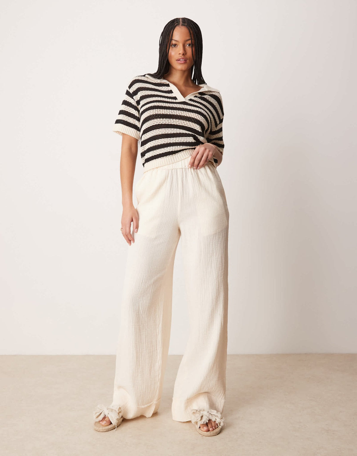 ASOS DESIGN Tall cheesecloth pull on trousers with raw edge in buttermilk - ASOS Sample Sale