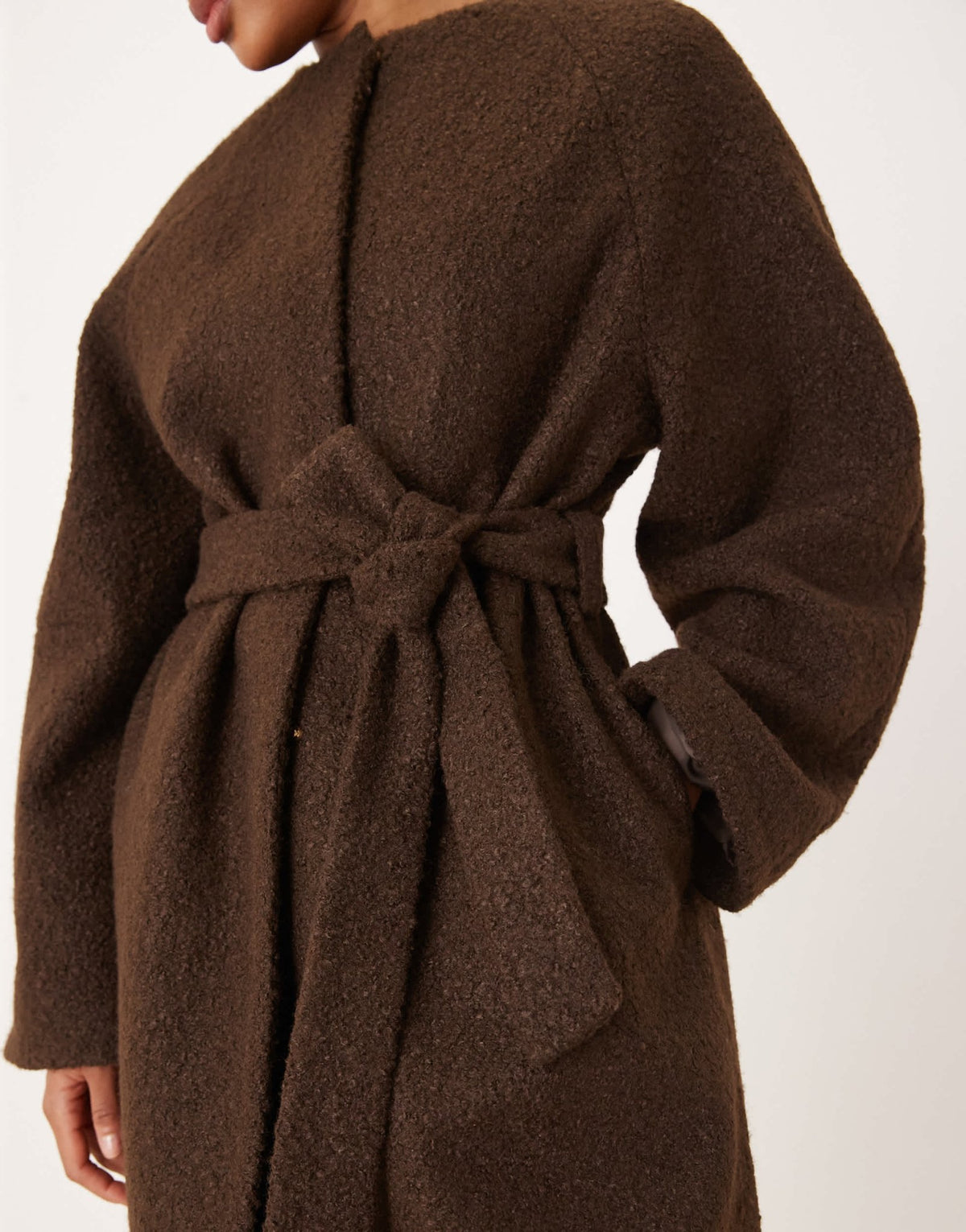 ASOS DESIGN Tall collarless boucle longline formal coat in bitter chocolate - ASOS Sample Sale