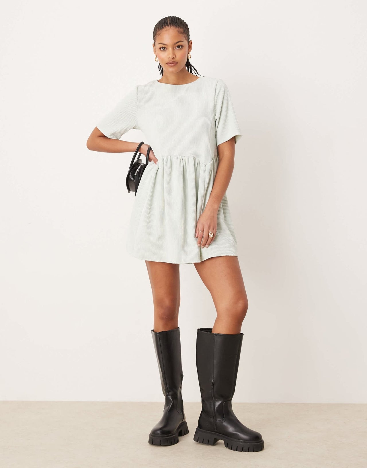 ASOS DESIGN tall cord smock tee mini dress with waist seam detail in mint - ASOS Sample Sale