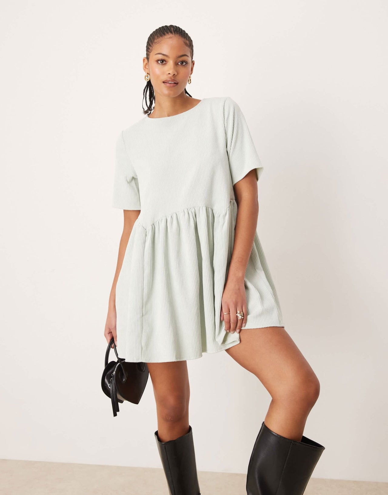 ASOS DESIGN tall cord smock tee mini dress with waist seam detail in mint - ASOS Sample Sale