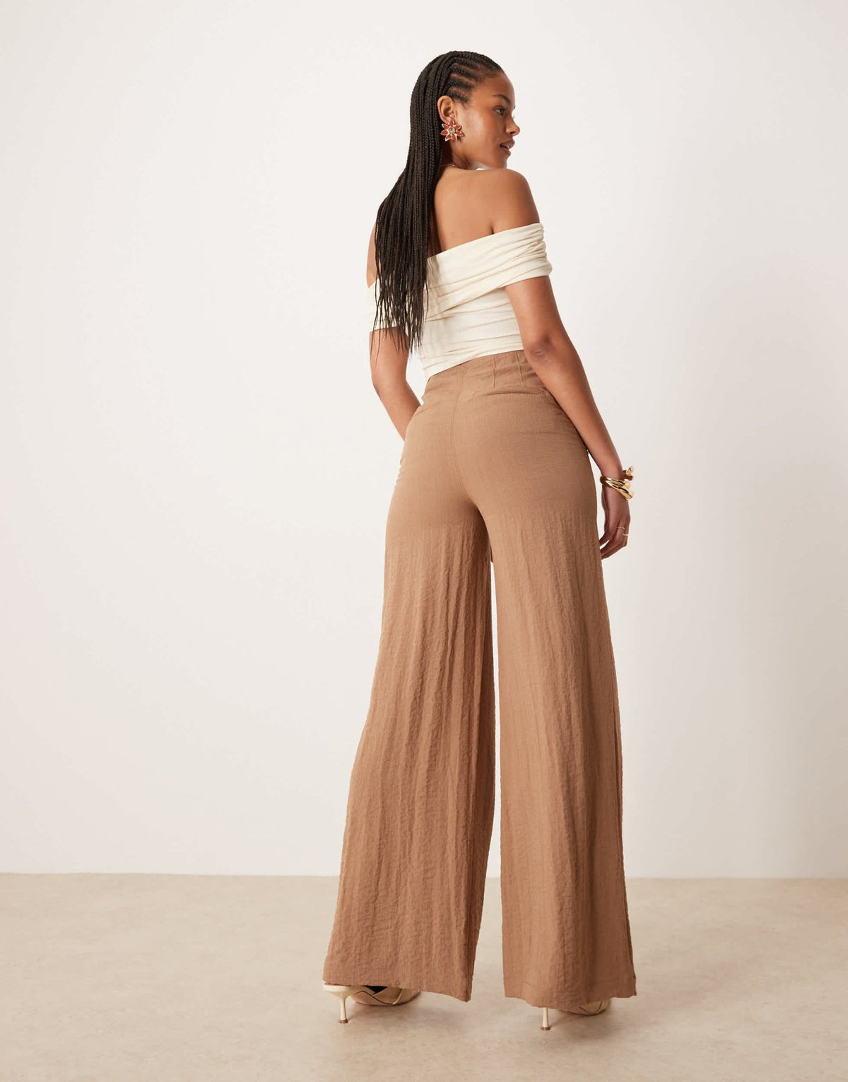 ASOS DESIGN Tall crinkle linen blend high waisted corset waist trousers in taupe - ASOS Sample Sale