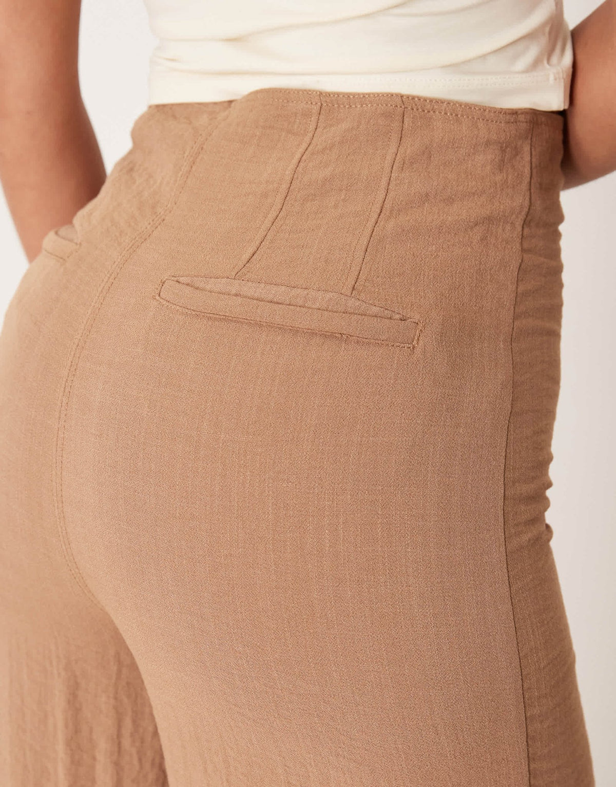 ASOS DESIGN Tall crinkle linen blend high waisted corset waist trousers in taupe - ASOS Sample Sale
