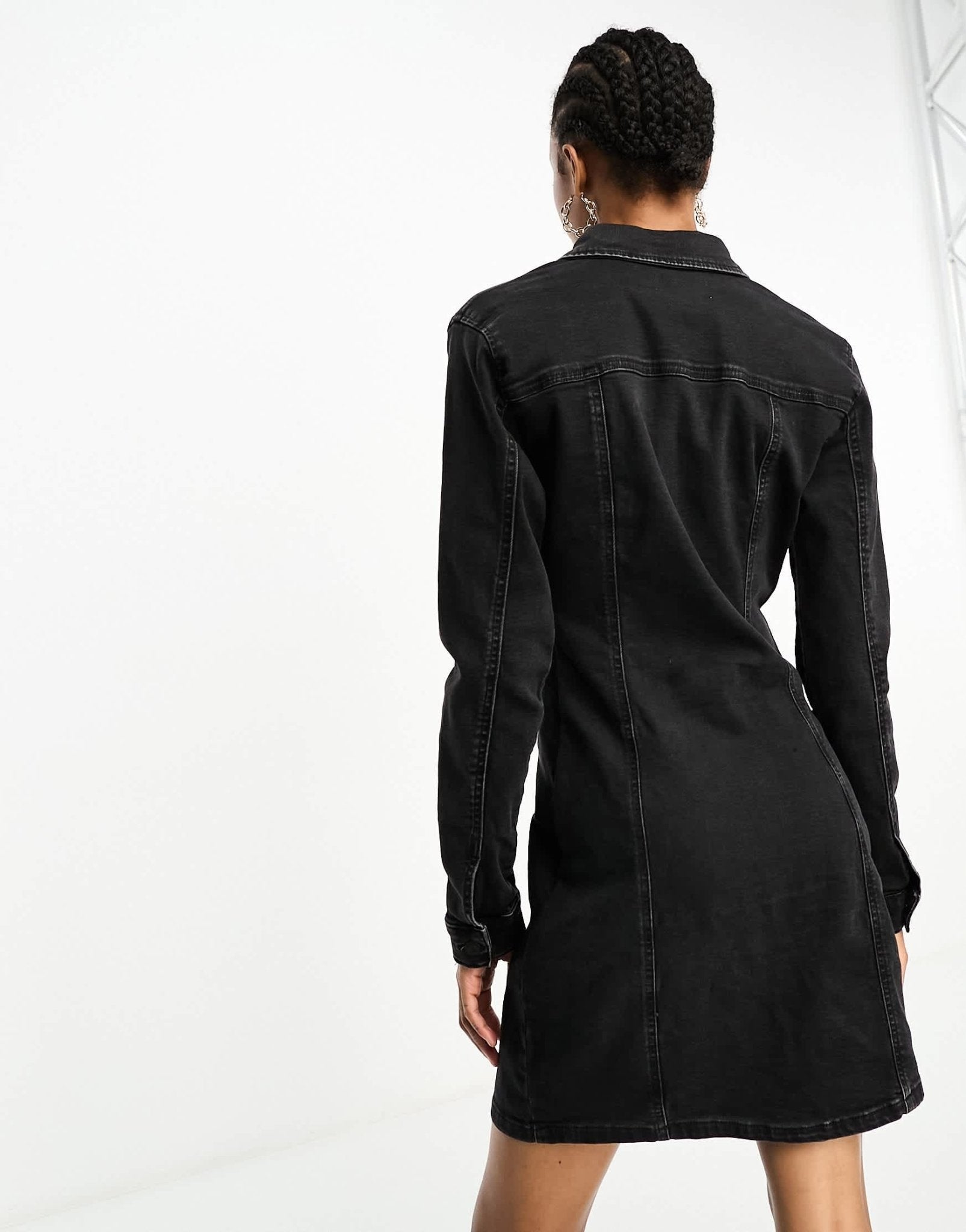 ASOS DESIGN Tall denim fitted shirt dress in black - ASOS Sample Sale