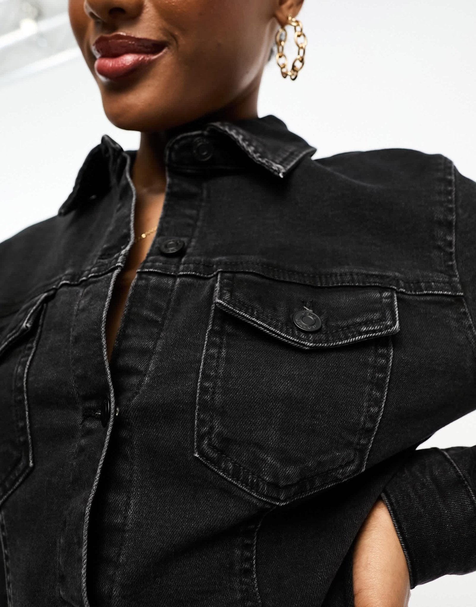 ASOS DESIGN Tall denim fitted shirt dress in black - ASOS Sample Sale