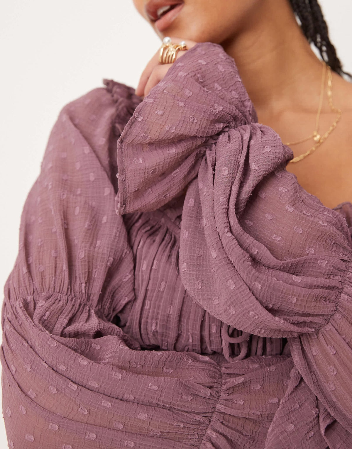 ASOS DESIGN Tall dobby milkmaid long sleeve shirred waist mini dress in mauve - ASOS Sample Sale