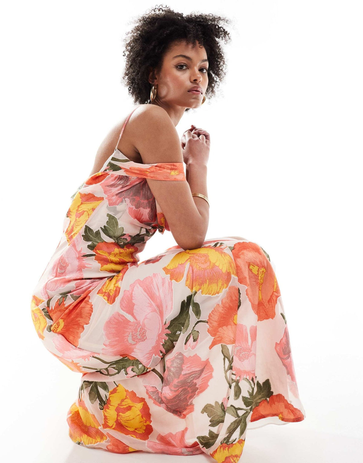 ASOS DESIGN Tall Exclusive cami cowl maxi dress with cold shoulder in burnout print - ASOS Sample Sale