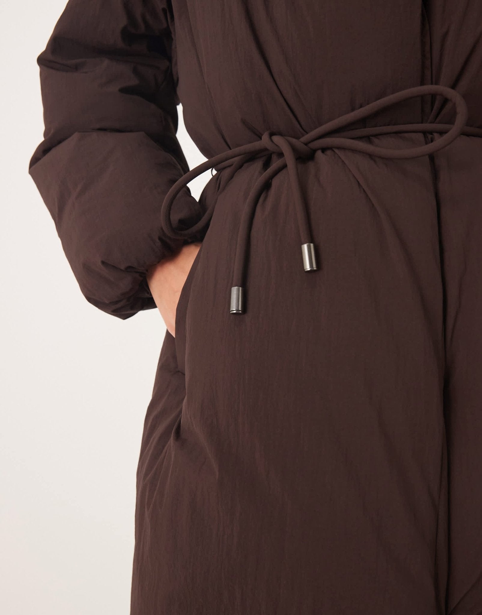 ASOS DESIGN Tall funnel neck longline puffer jacket in chocolate - ASOS Sample Sale