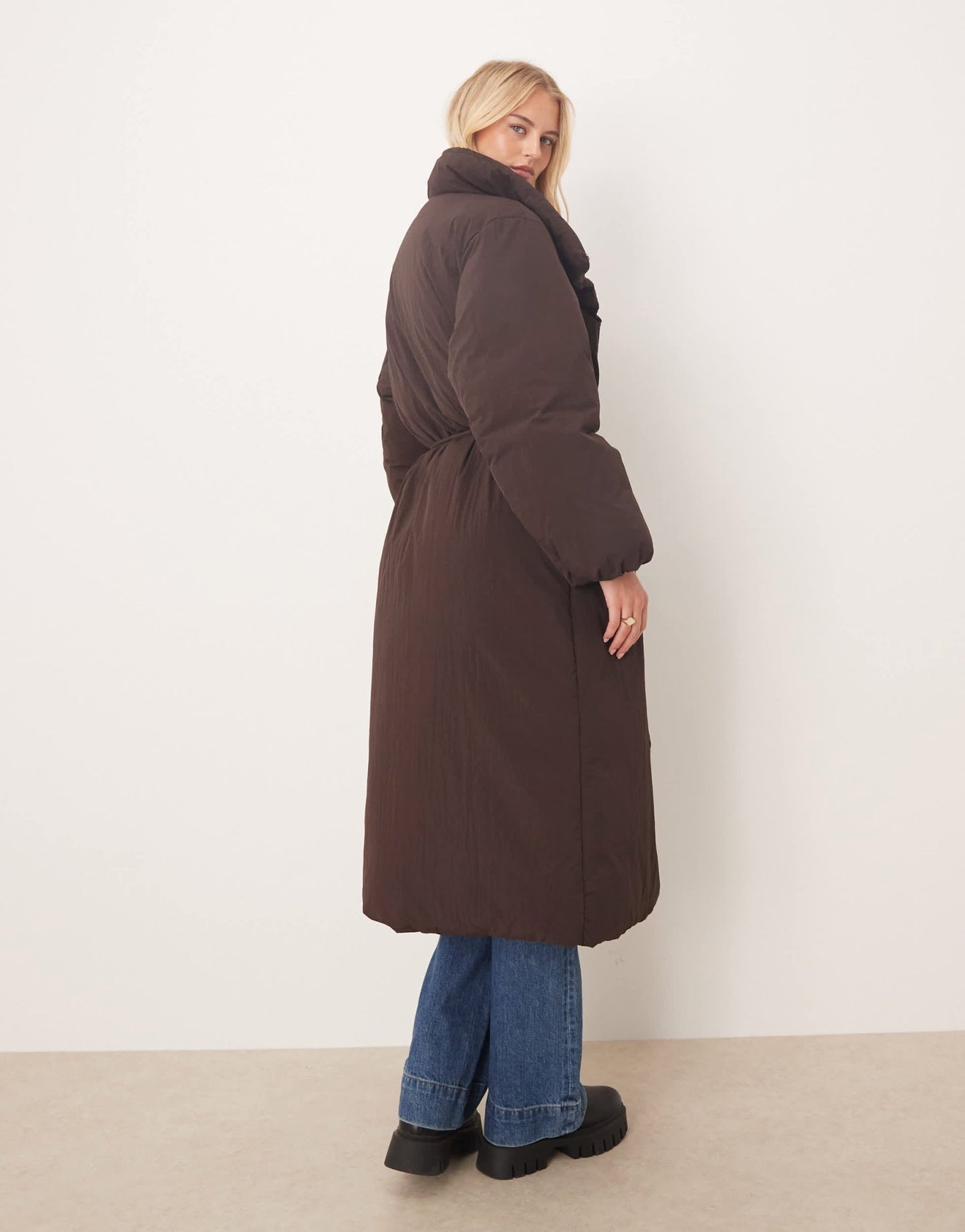 ASOS DESIGN Tall funnel neck longline puffer jacket in chocolate - ASOS Sample Sale