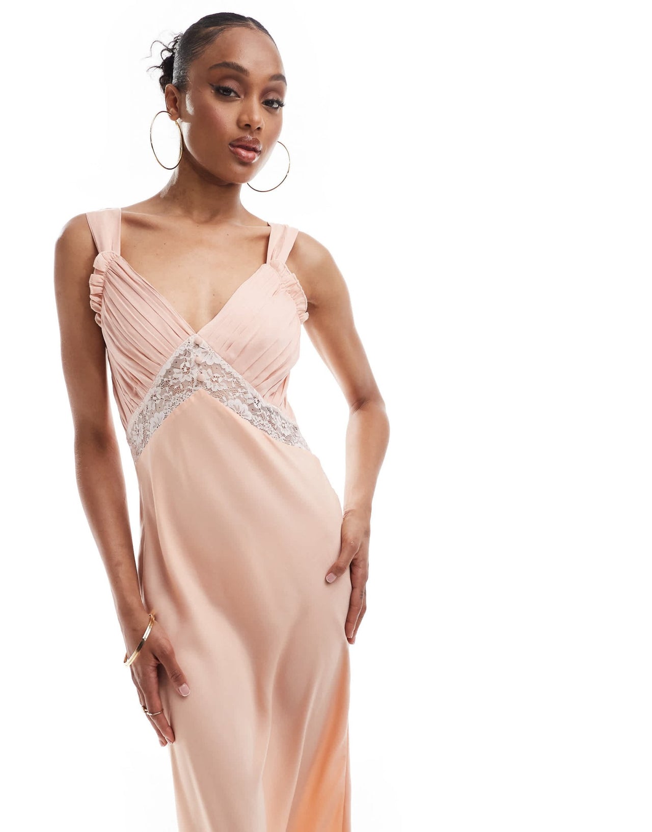 ASOS DESIGN Tall gathered bust lace insert midi dress in dusky pink - ASOS Sample Sale