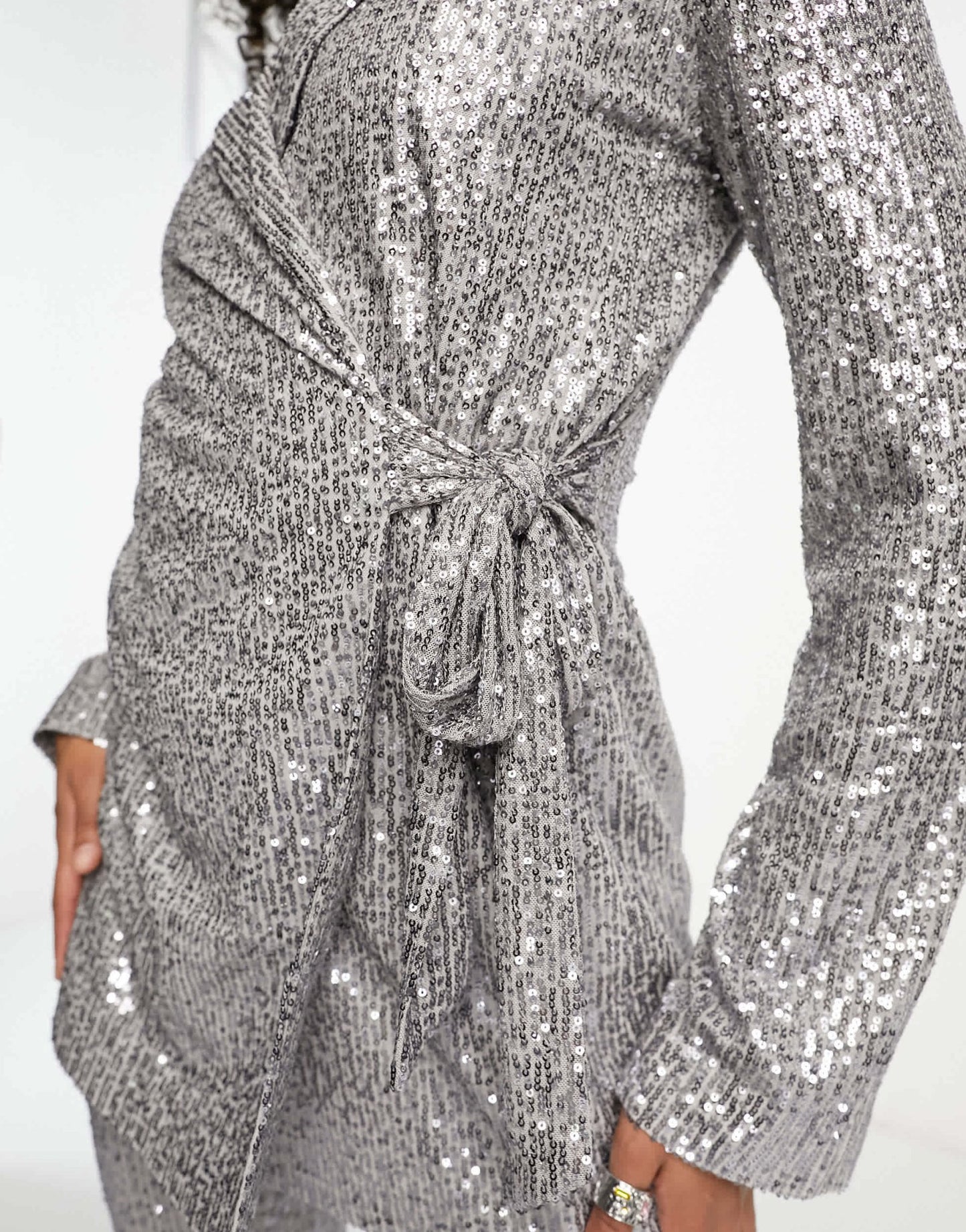 ASOS DESIGN Tall jersey sequin tie waist blazer in gunmetal - ASOS Sample Sale
