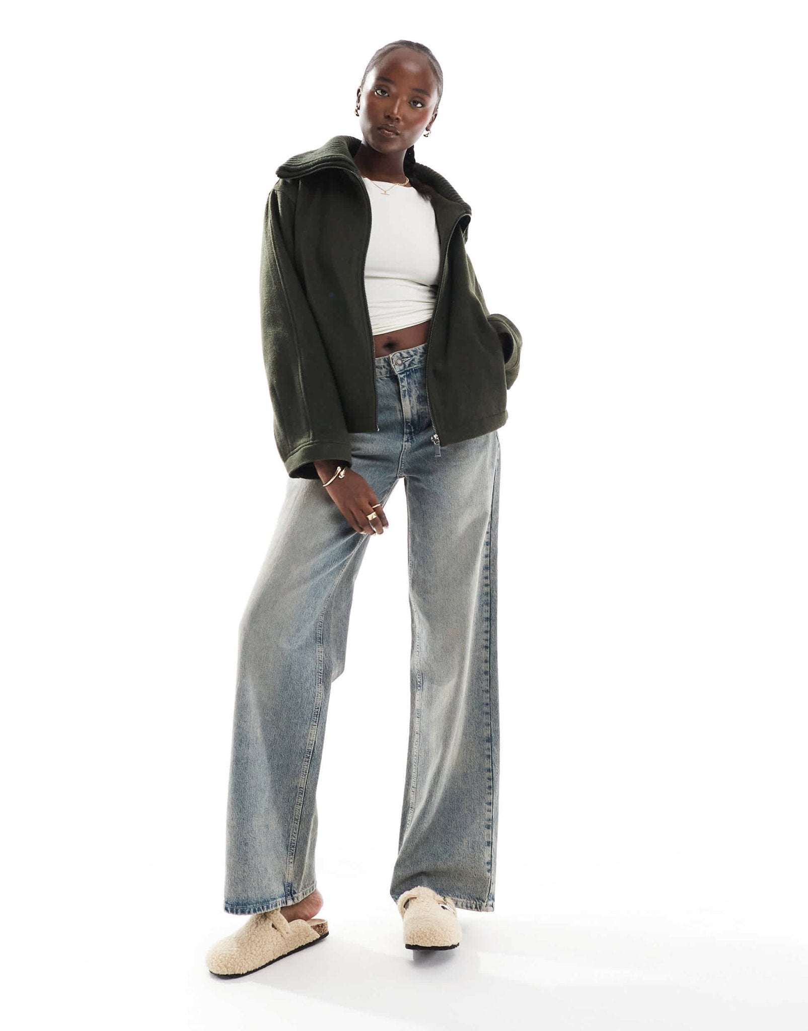 ASOS DESIGN Tall knit collar short coat in khaki - ASOS Sample Sale