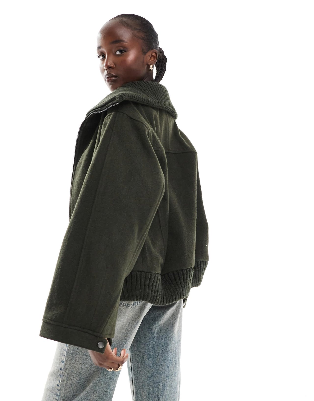 ASOS DESIGN Tall knit collar short coat in khaki - ASOS Sample Sale