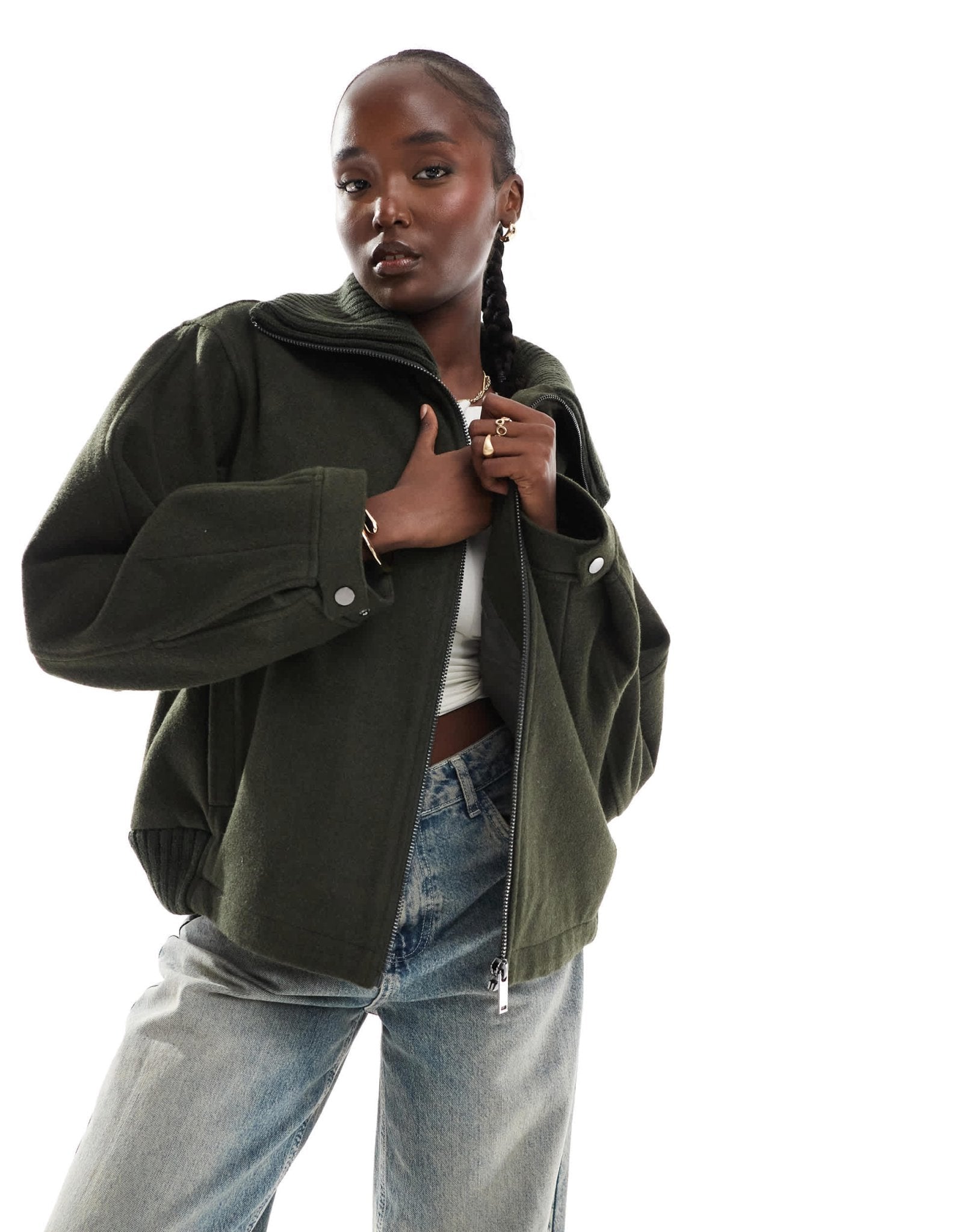 ASOS DESIGN Tall knit collar short coat in khaki - ASOS Sample Sale