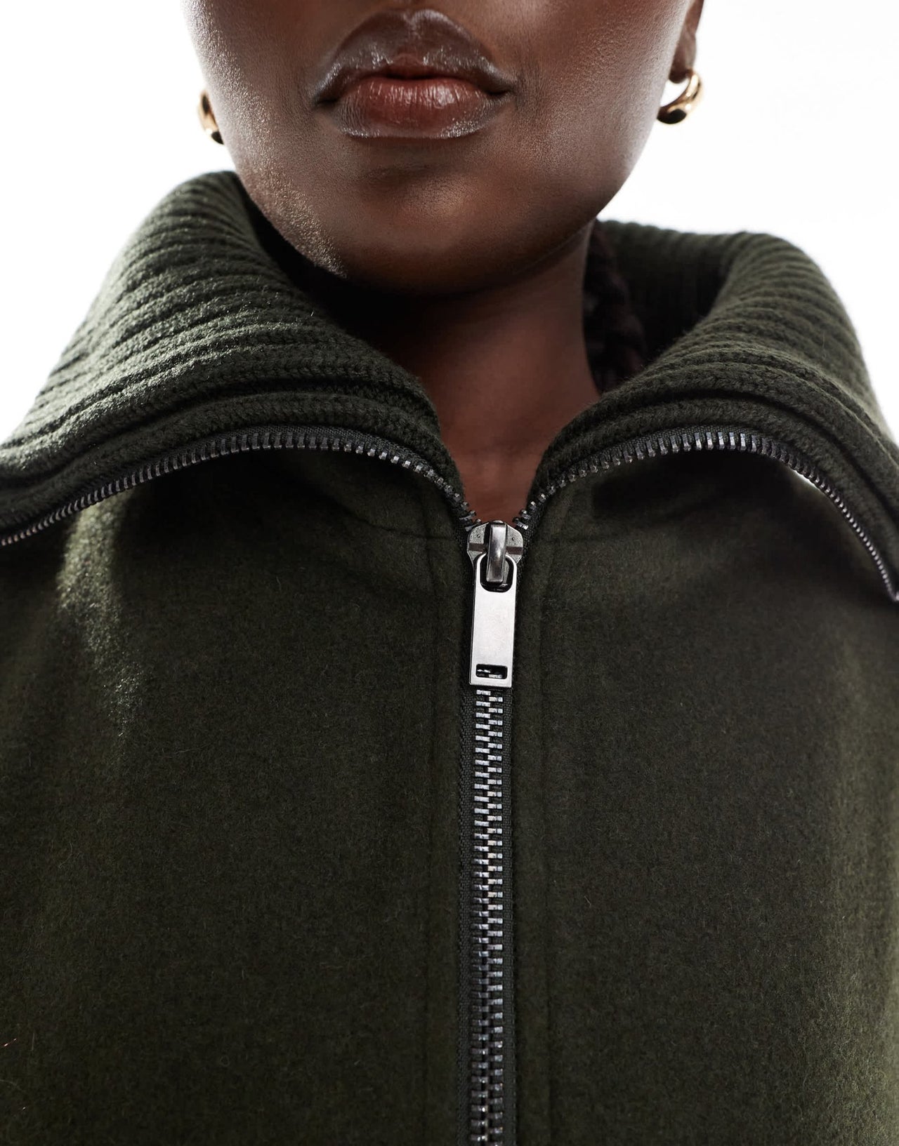 ASOS DESIGN Tall knit collar short coat in khaki - ASOS Sample Sale