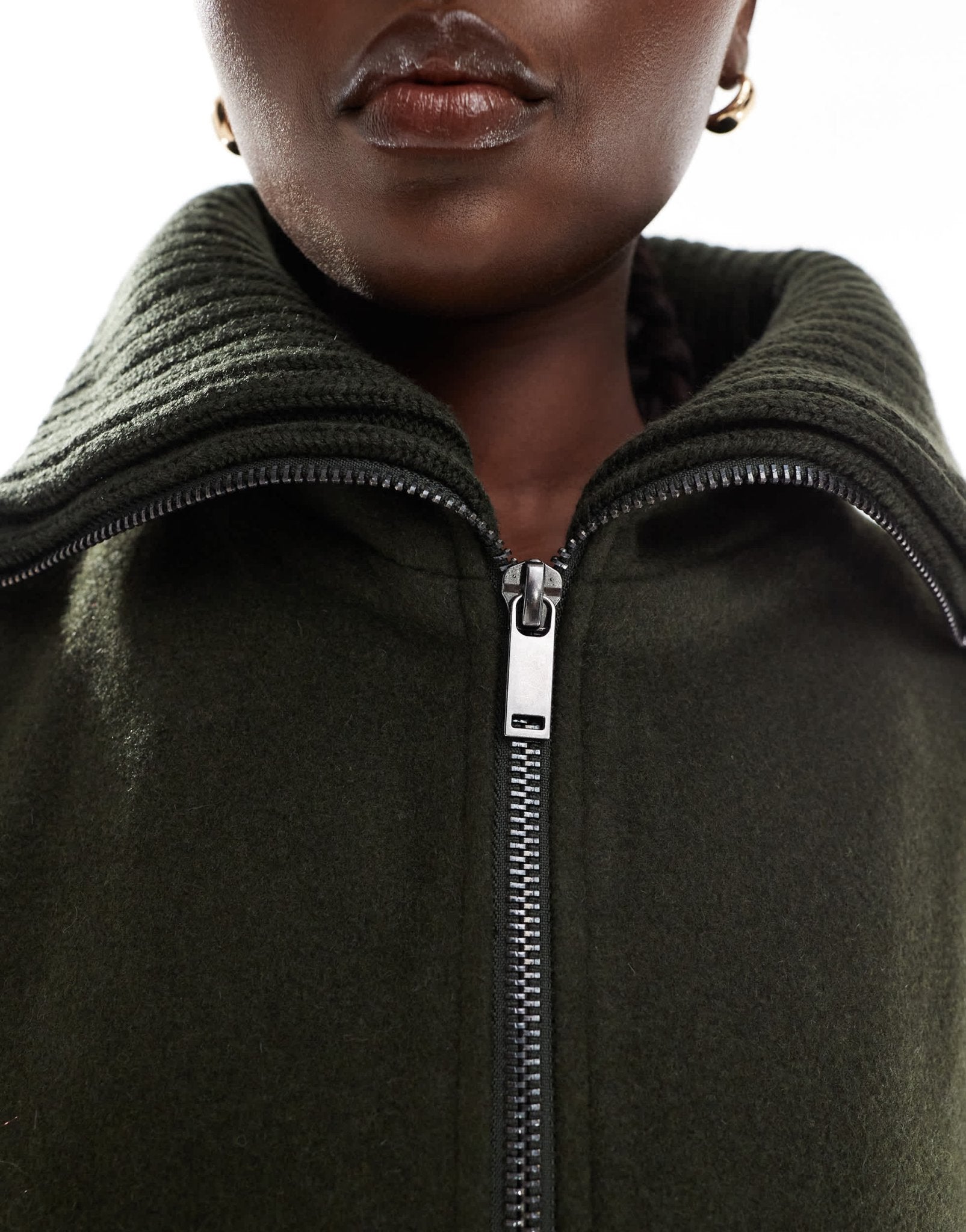 ASOS DESIGN Tall knit collar short coat in khaki - ASOS Sample Sale