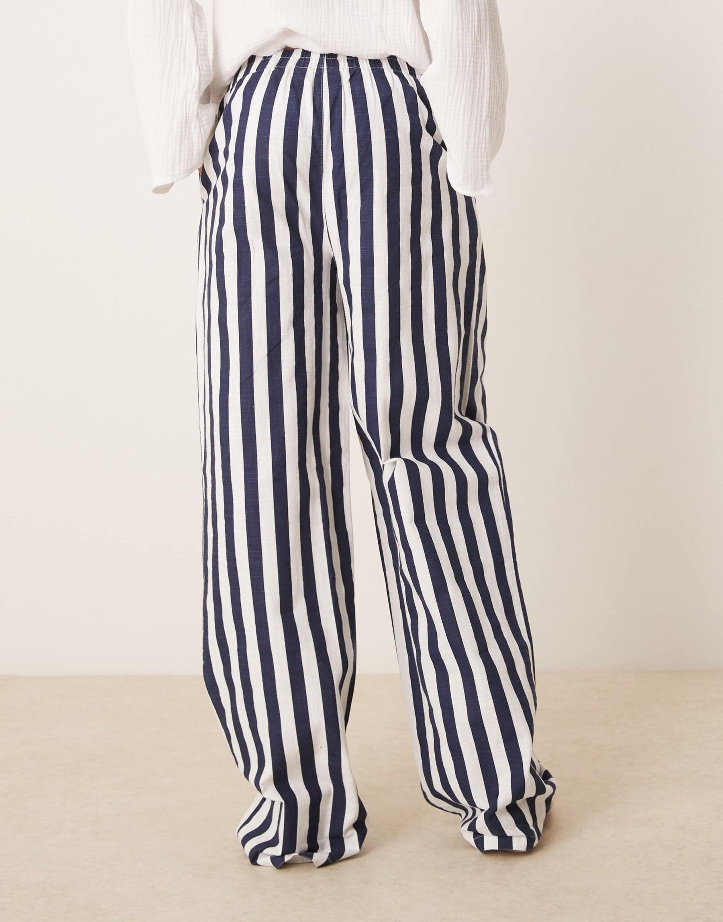 ASOS DESIGN Tall linen look pull on trousers in navy stripe - ASOS Sample Sale