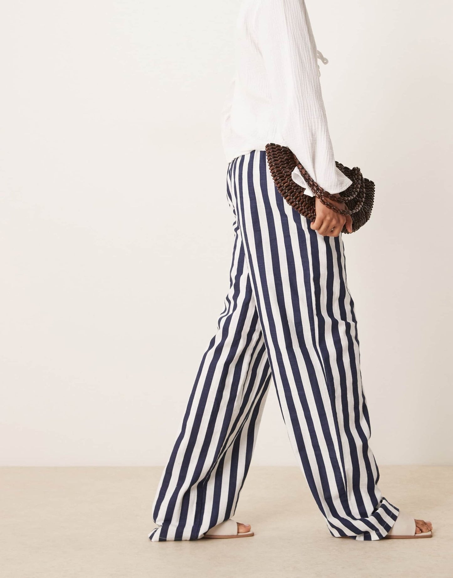 ASOS DESIGN Tall linen look pull on trousers in navy stripe - ASOS Sample Sale