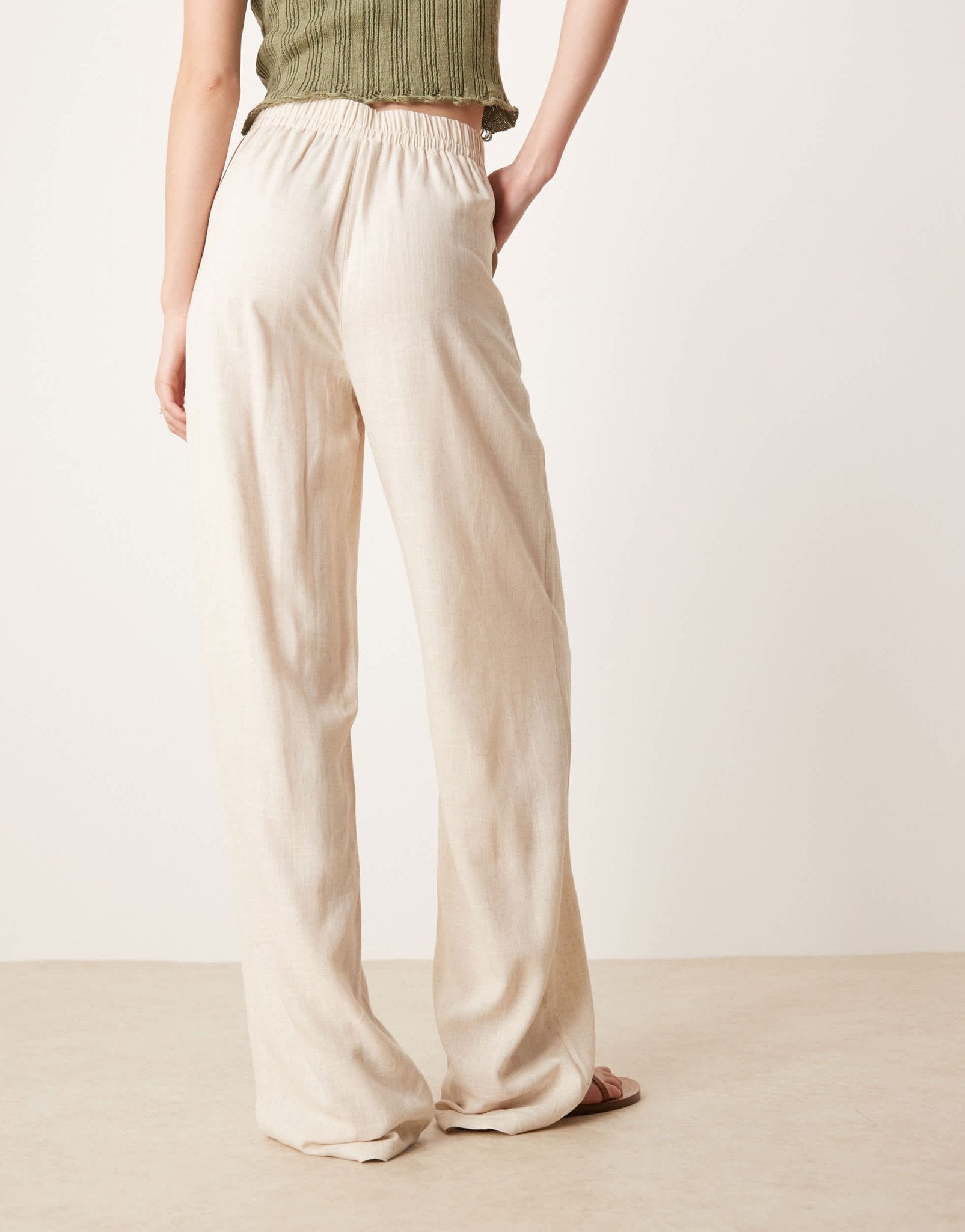 ASOS DESIGN Tall linen look pull on trousers in stone - ASOS Sample Sale