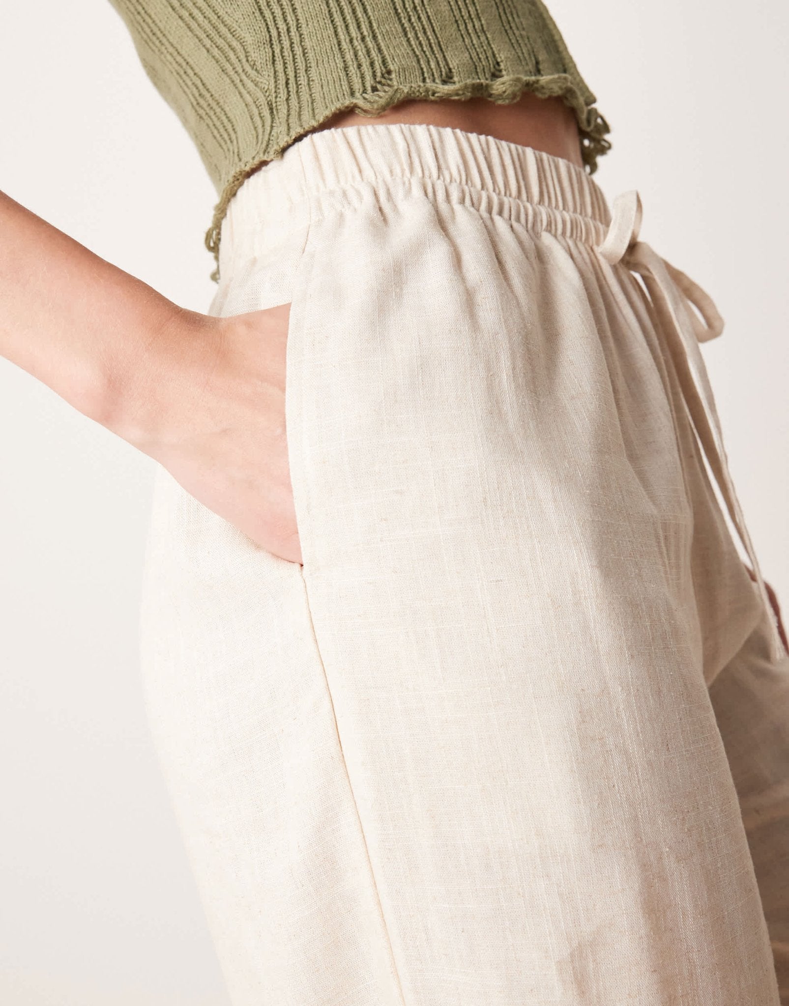 ASOS DESIGN Tall linen look pull on trousers in stone - ASOS Sample Sale