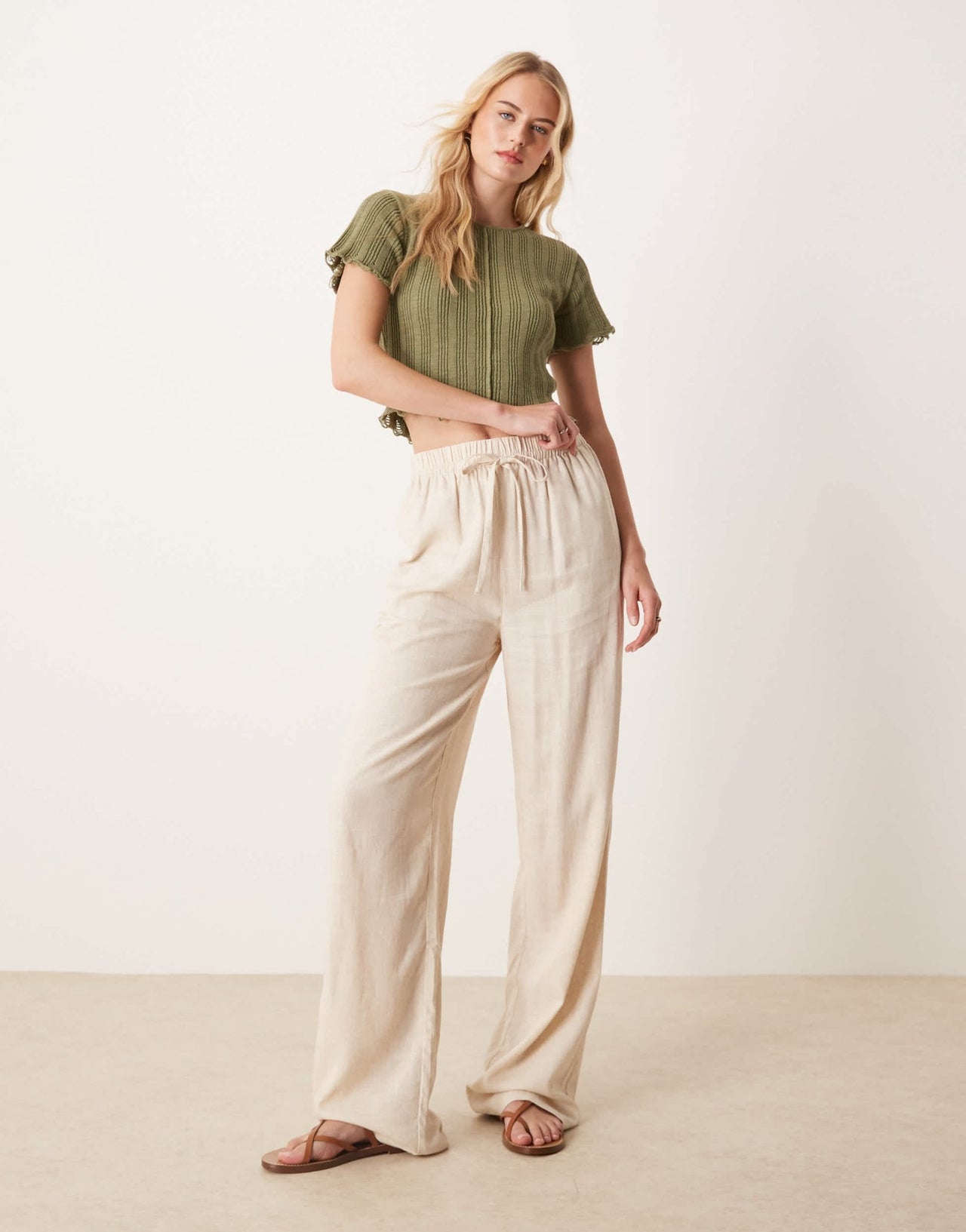 ASOS DESIGN Tall linen look pull on trousers in stone - ASOS Sample Sale