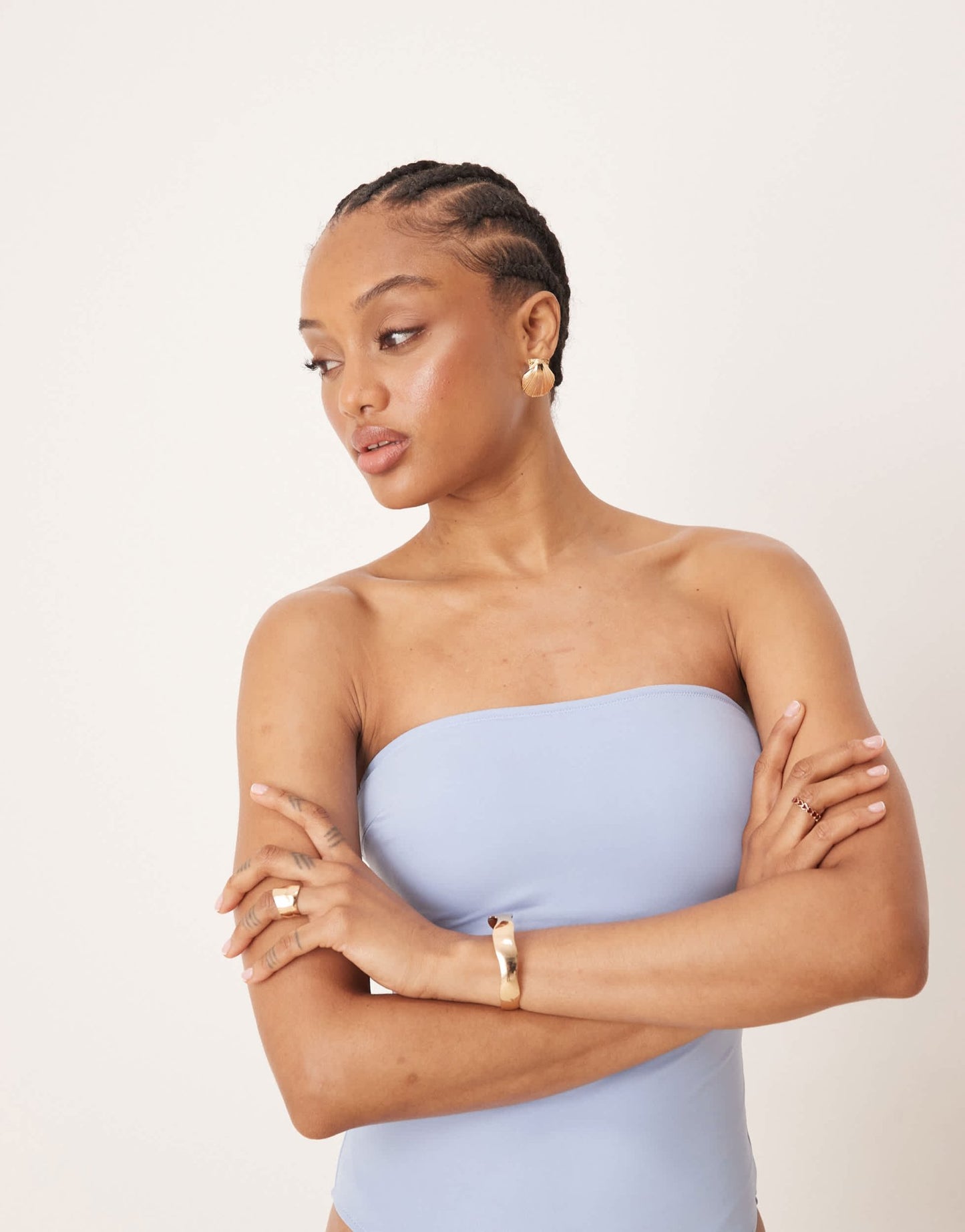 ASOS DESIGN Tall Maya sleek bandeau padded swimsuit in blue - ASOS Sample Sale