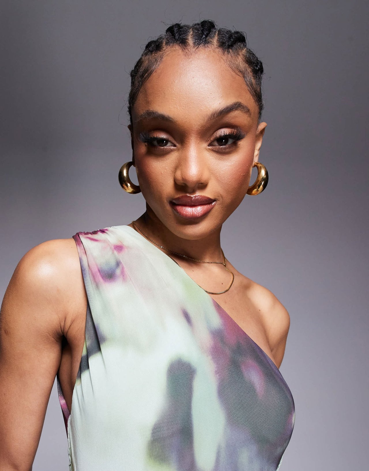 ASOS DESIGN Tall mesh one shoulder exposed seams maxi dress with full hem in abstract tie dye print - ASOS Sample Sale
