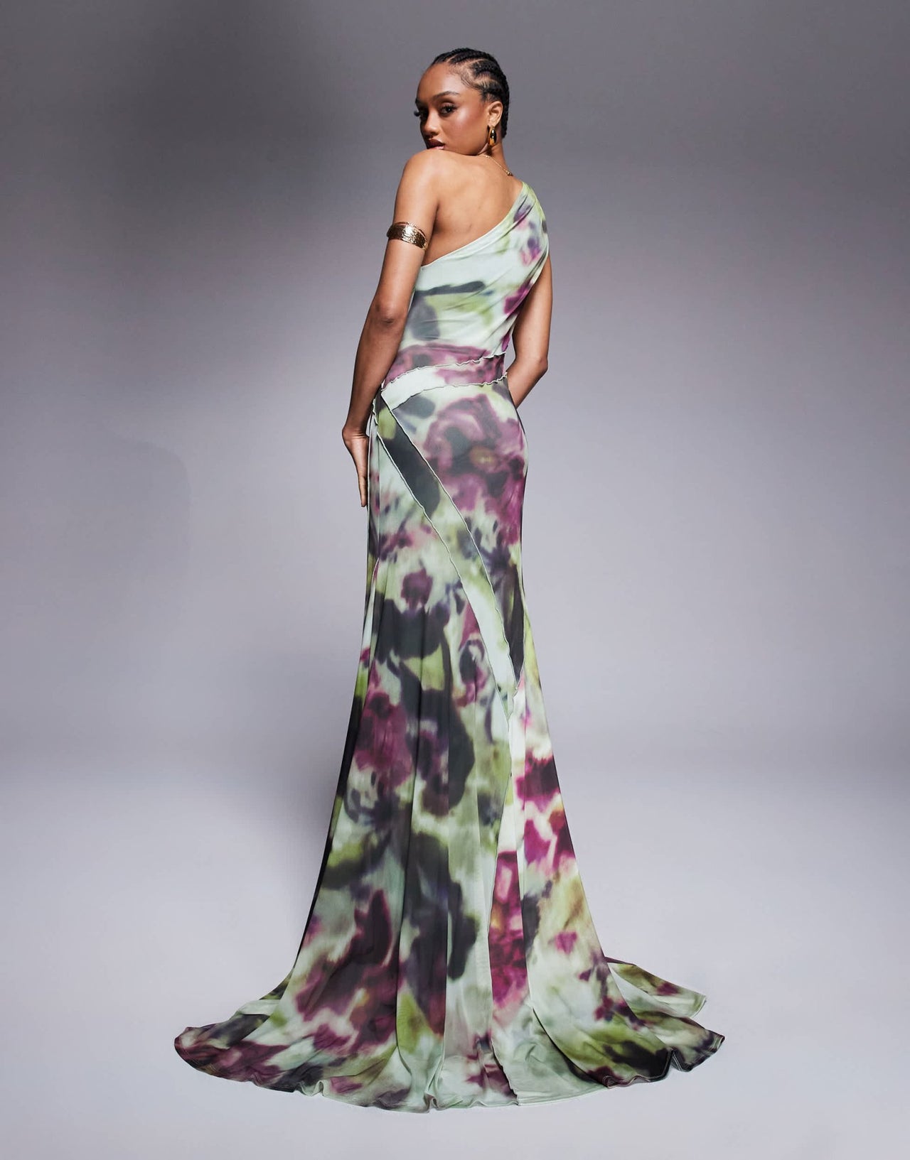 ASOS DESIGN Tall mesh one shoulder exposed seams maxi dress with full hem in abstract tie dye print - ASOS Sample Sale