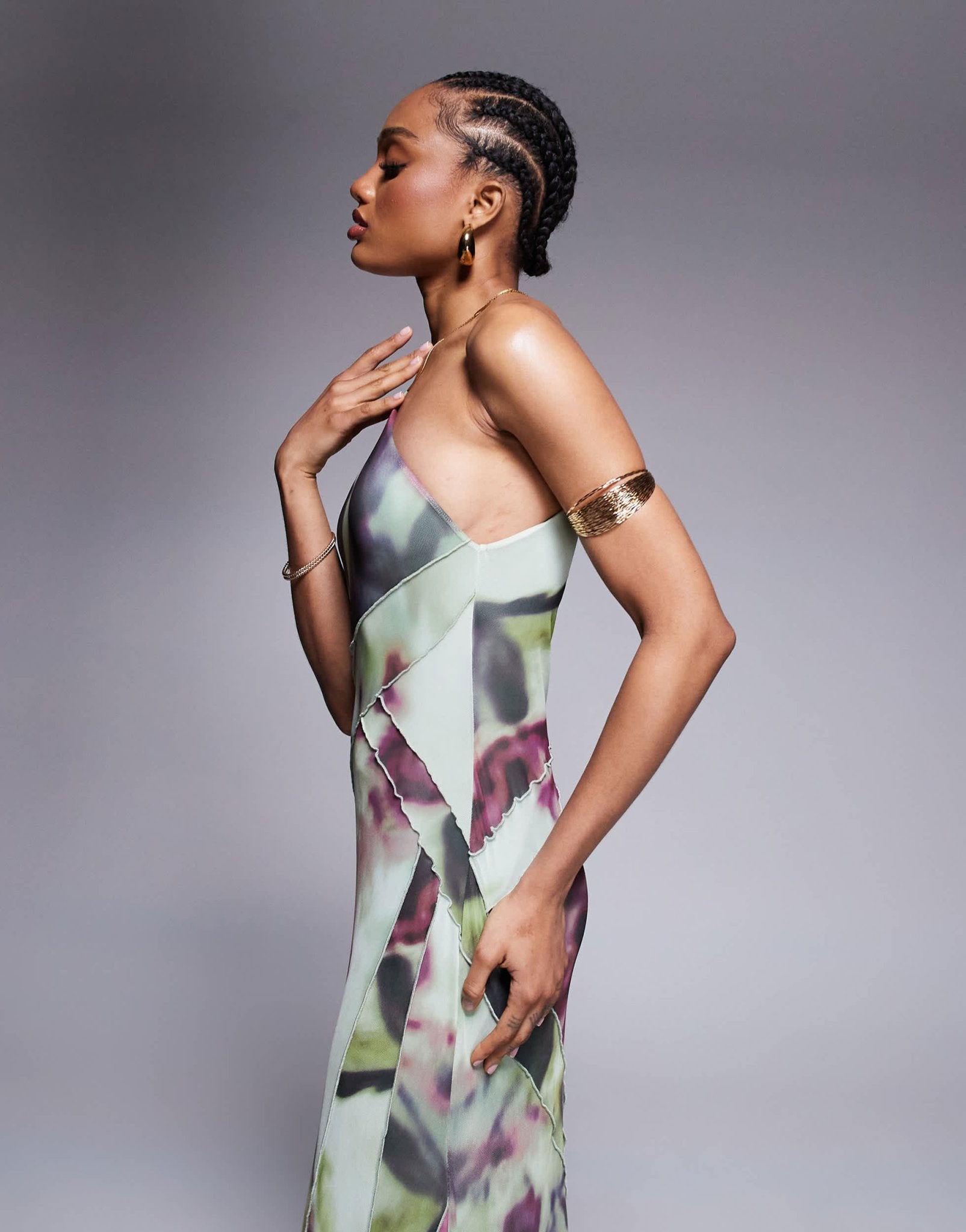ASOS DESIGN Tall mesh one shoulder exposed seams maxi dress with full hem in abstract tie dye print - ASOS Sample Sale