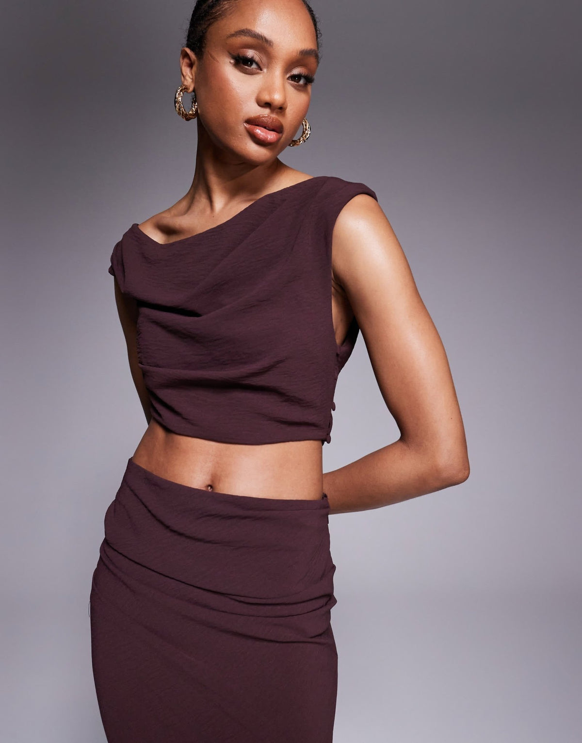 ASOS DESIGN Tall off shoulder fauxord maxi dress in fudge - ASOS Sample Sale