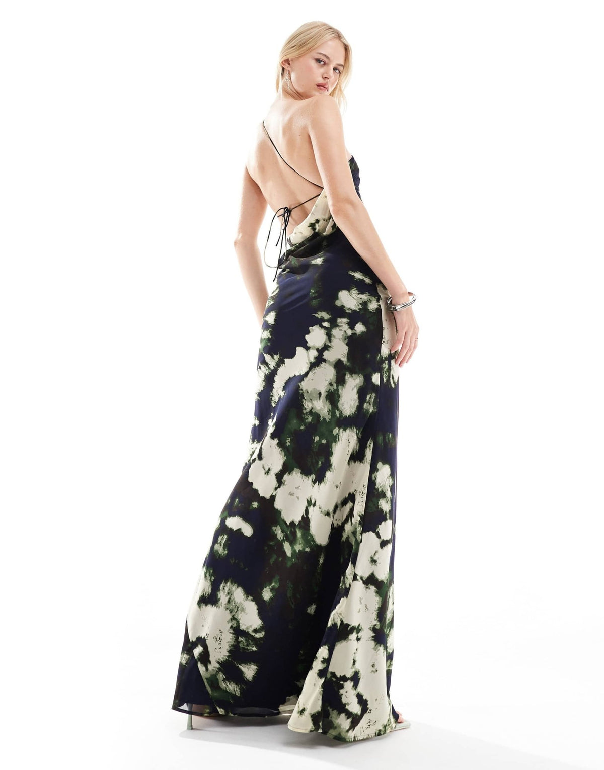 ASOS DESIGN Tall one shoulder maxi dress with open back in black abstract print - ASOS Sample Sale