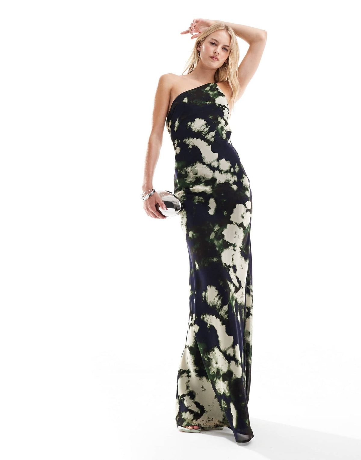 ASOS DESIGN Tall one shoulder maxi dress with open back in black abstract print - ASOS Sample Sale