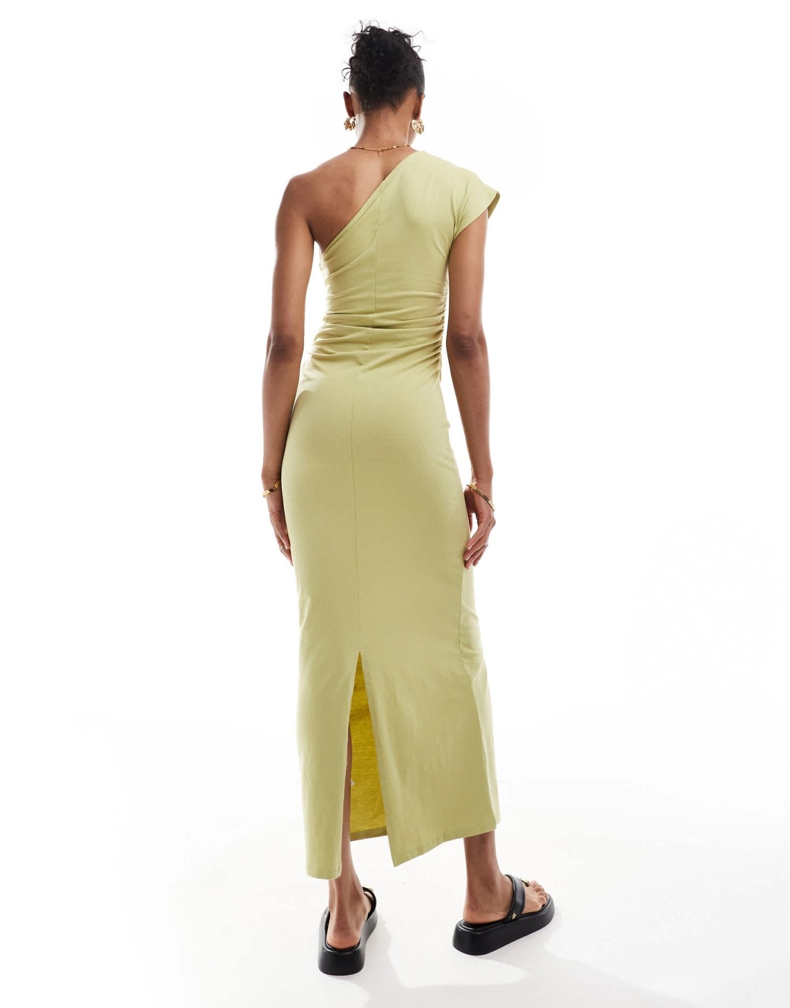 ASOS DESIGN Tall one shoulder ruched side midaxi dress in green - ASOS Sample Sale