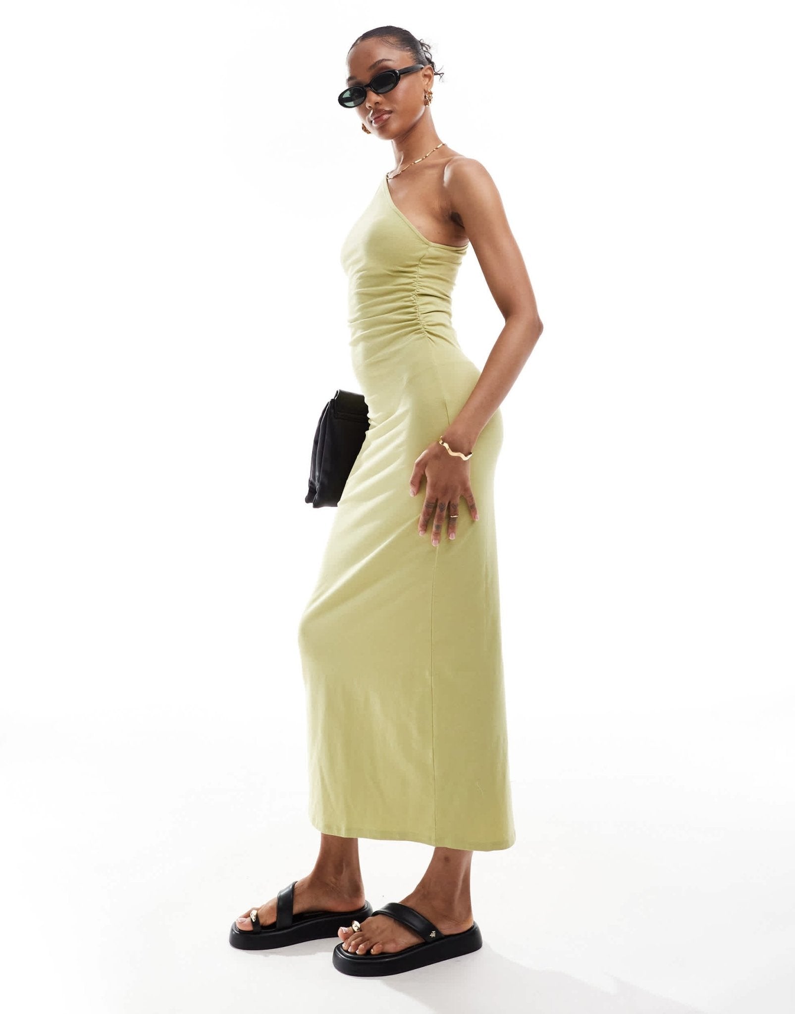 ASOS DESIGN Tall one shoulder ruched side midaxi dress in green - ASOS Sample Sale