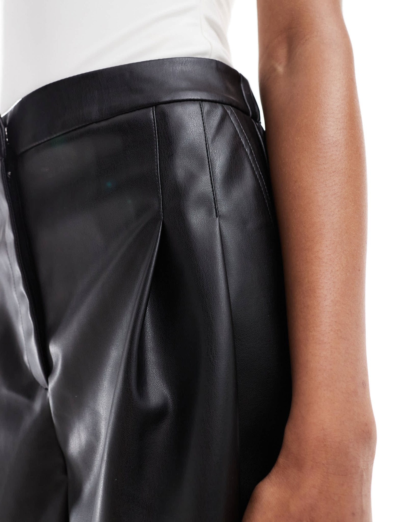 ASOS DESIGN Tall pleat detail faux leather short in black - ASOS Sample Sale