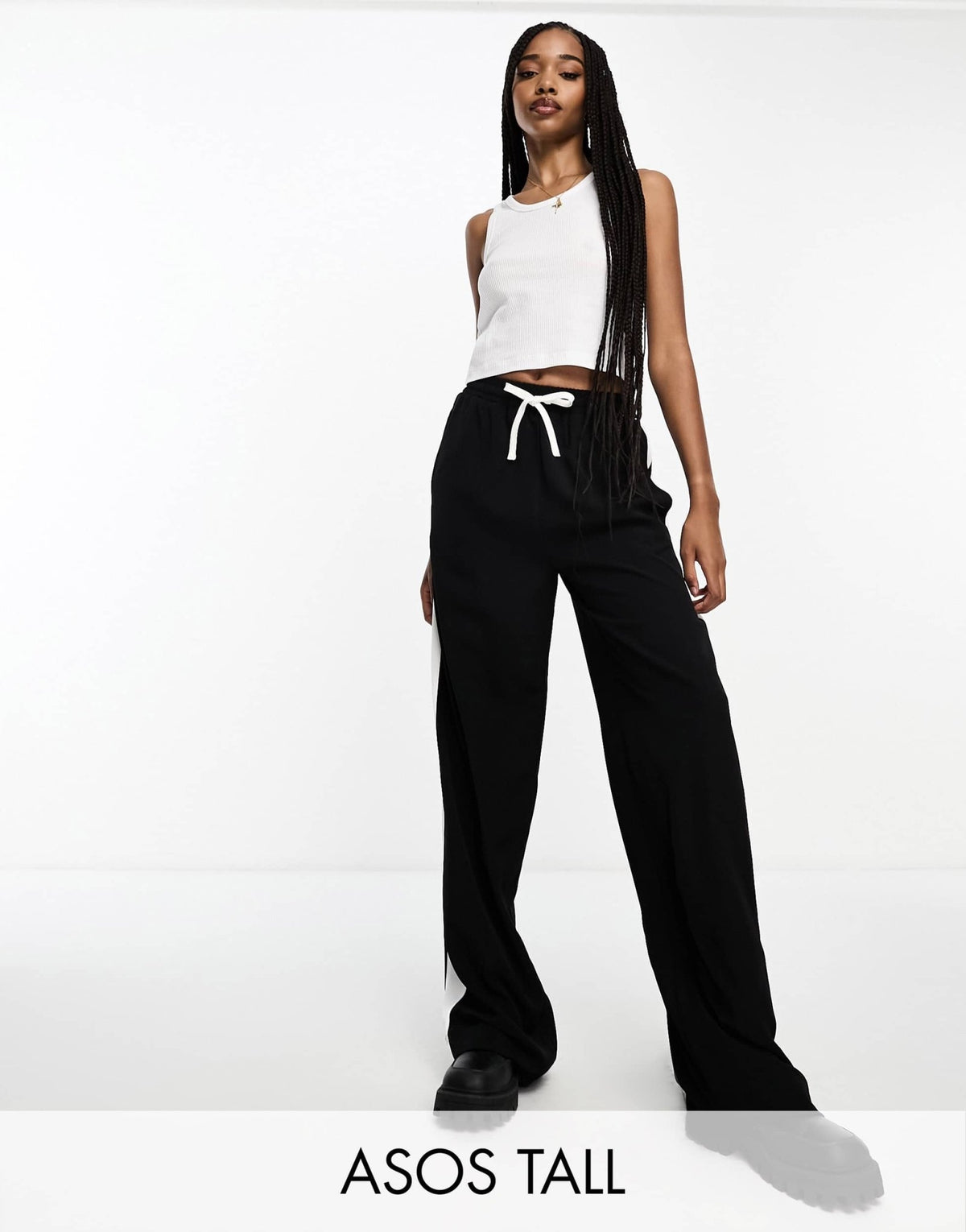 ASOS DESIGN Tall pull on trousers with contrast panel in black - ASOS Sample Sale