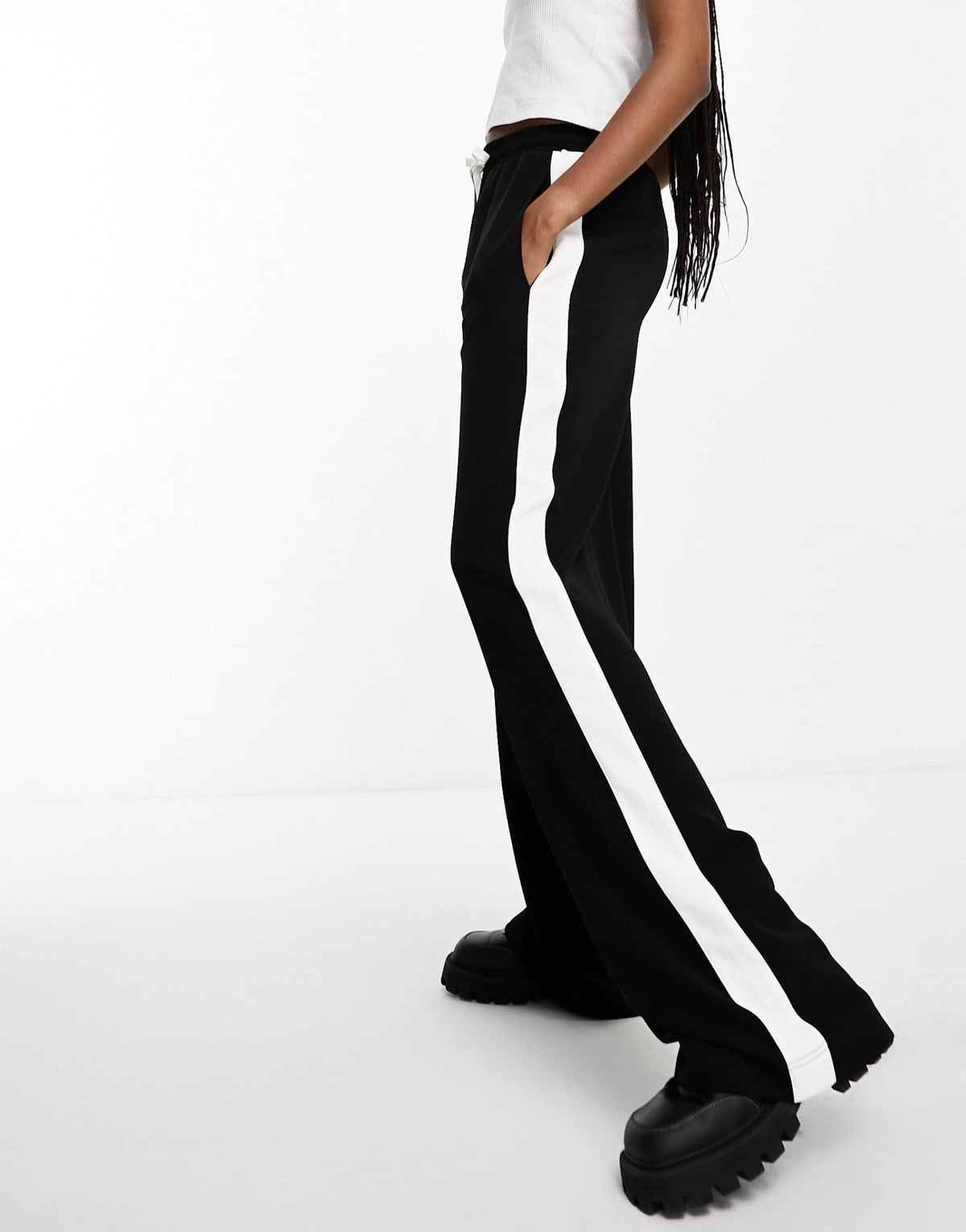 ASOS DESIGN Tall pull on trousers with contrast panel in black - ASOS Sample Sale
