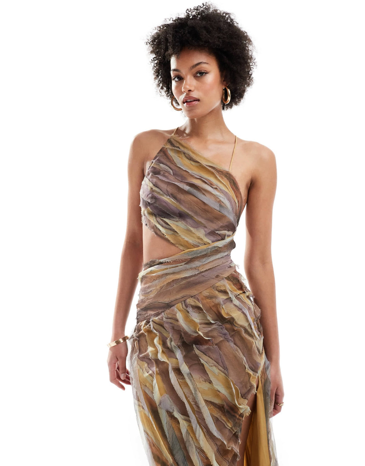 ASOS DESIGN Tall raw edge asymmetric cut out maxi dress in marble print - ASOS Sample Sale