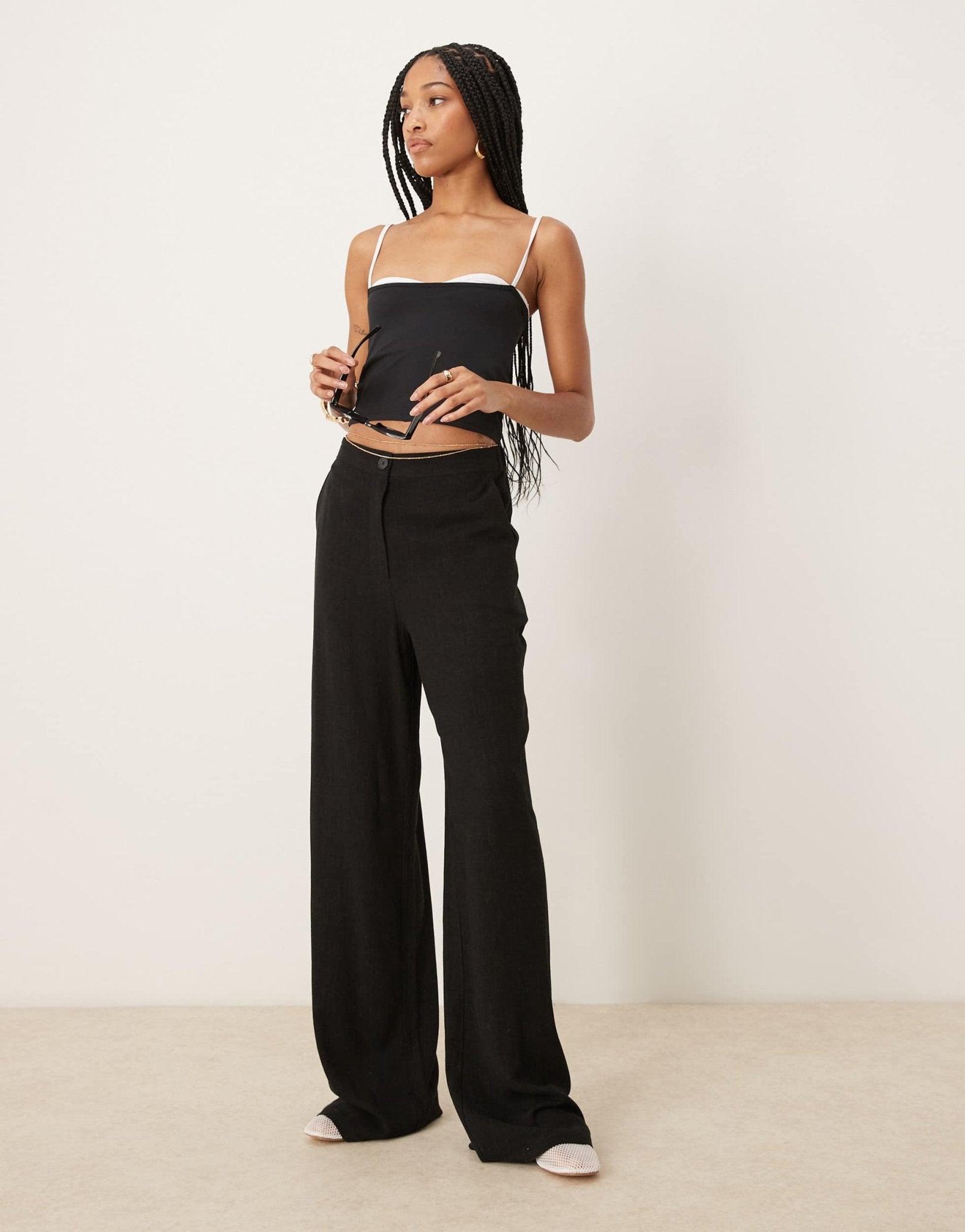 ASOS DESIGN Tall relaxed straight leg trousers with linen in black - ASOS Sample Sale