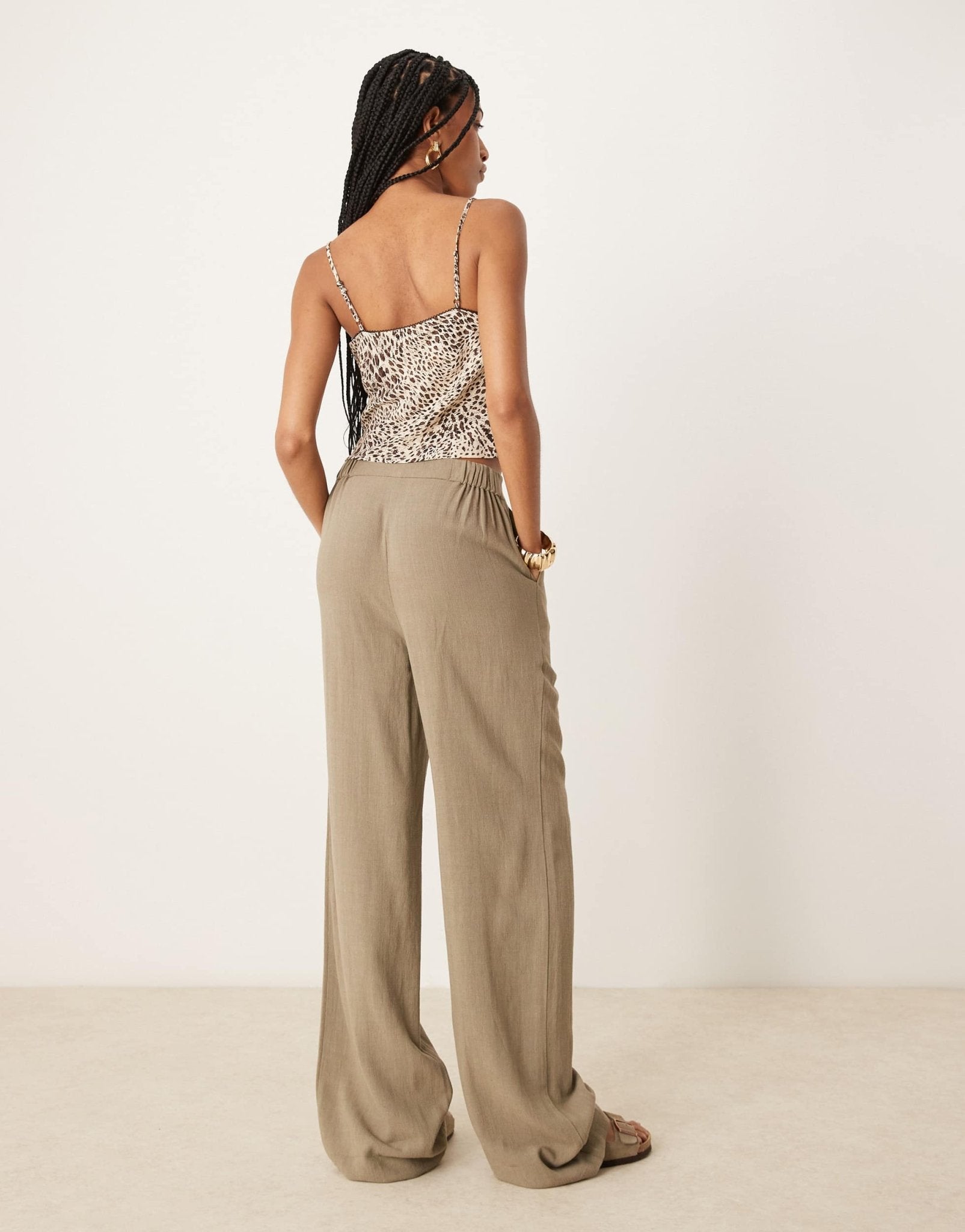 ASOS DESIGN Tall relaxed straight leg trousers with linen in khaki - ASOS Sample Sale