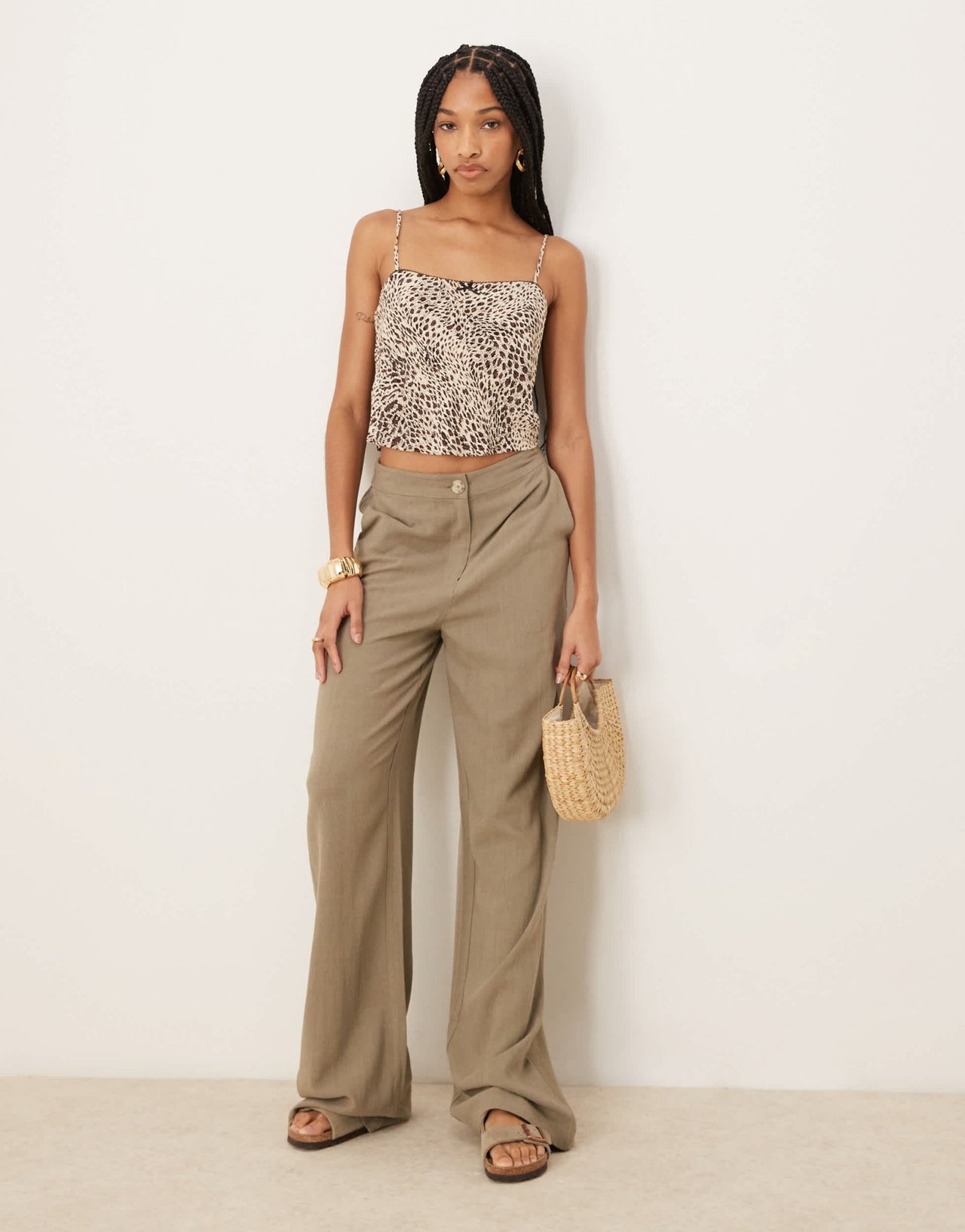 ASOS DESIGN Tall relaxed straight leg trousers with linen in khaki - ASOS Sample Sale