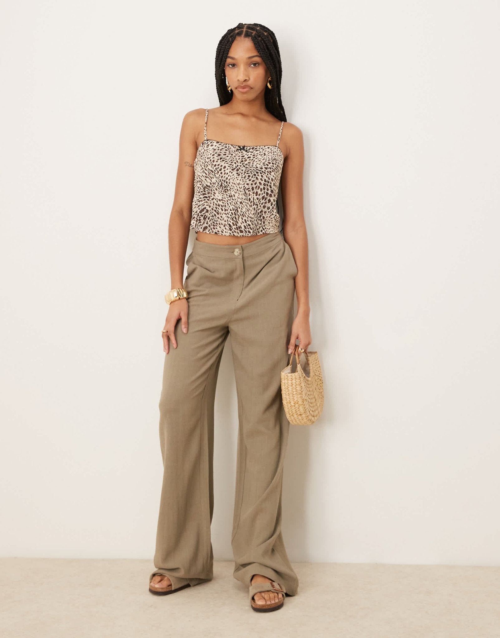 ASOS DESIGN Tall relaxed straight leg trousers with linen in khaki - ASOS Sample Sale