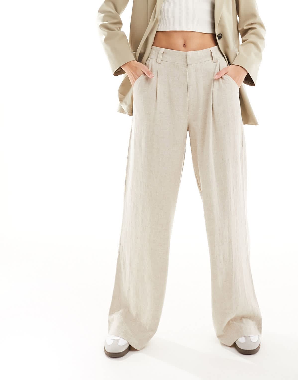 ASOS DESIGN Tall relaxed straight leg trousers with linen in natural - ASOS Sample Sale