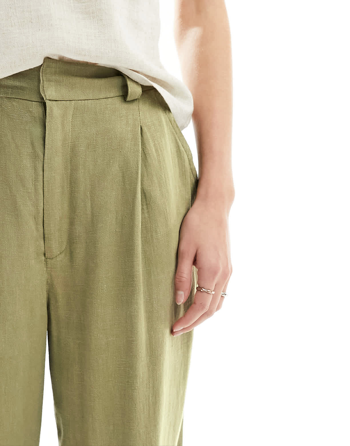 ASOS DESIGN Tall relaxed straight leg trousers with linen in olive - ASOS Sample Sale