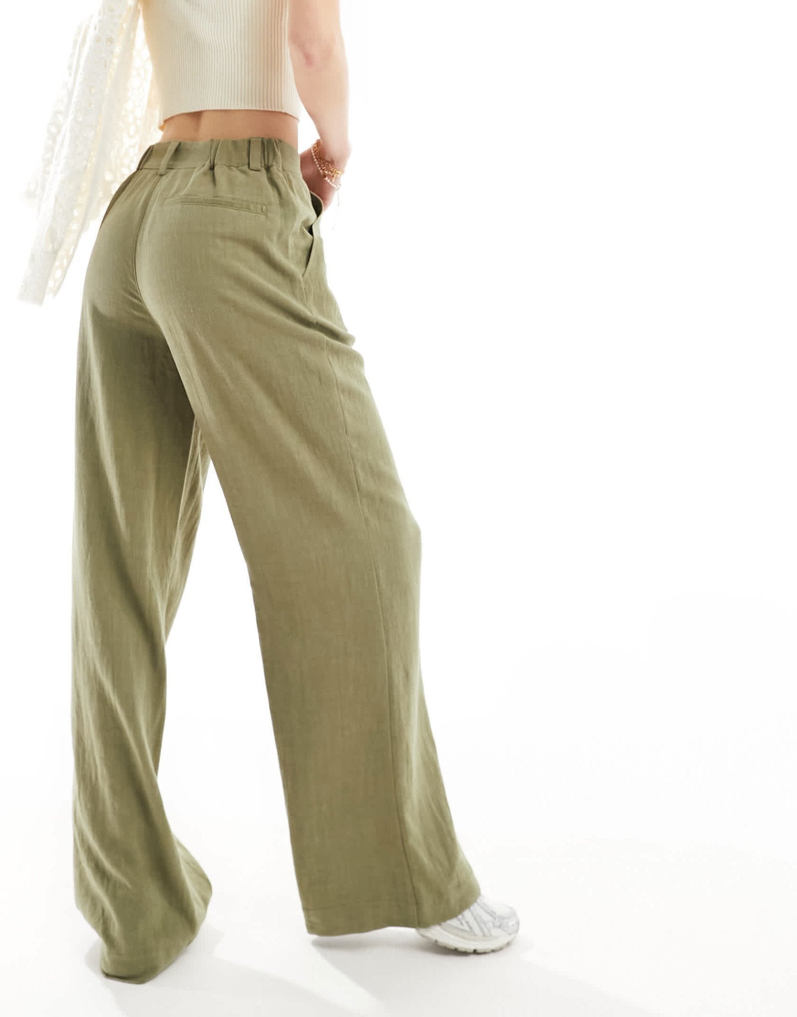 ASOS DESIGN Tall relaxed straight leg trousers with linen in olive - ASOS Sample Sale