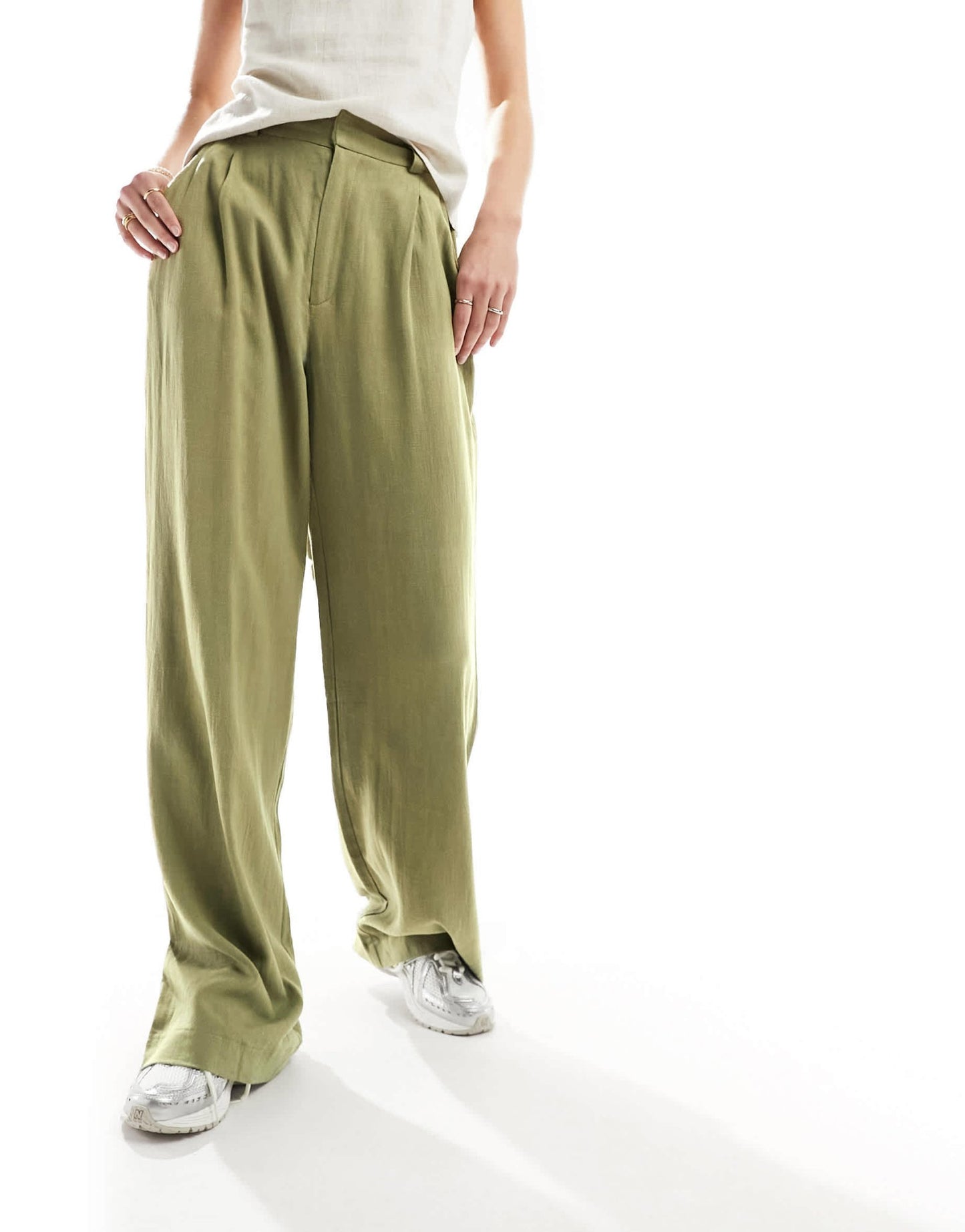 ASOS DESIGN Tall relaxed straight leg trousers with linen in olive - ASOS Sample Sale