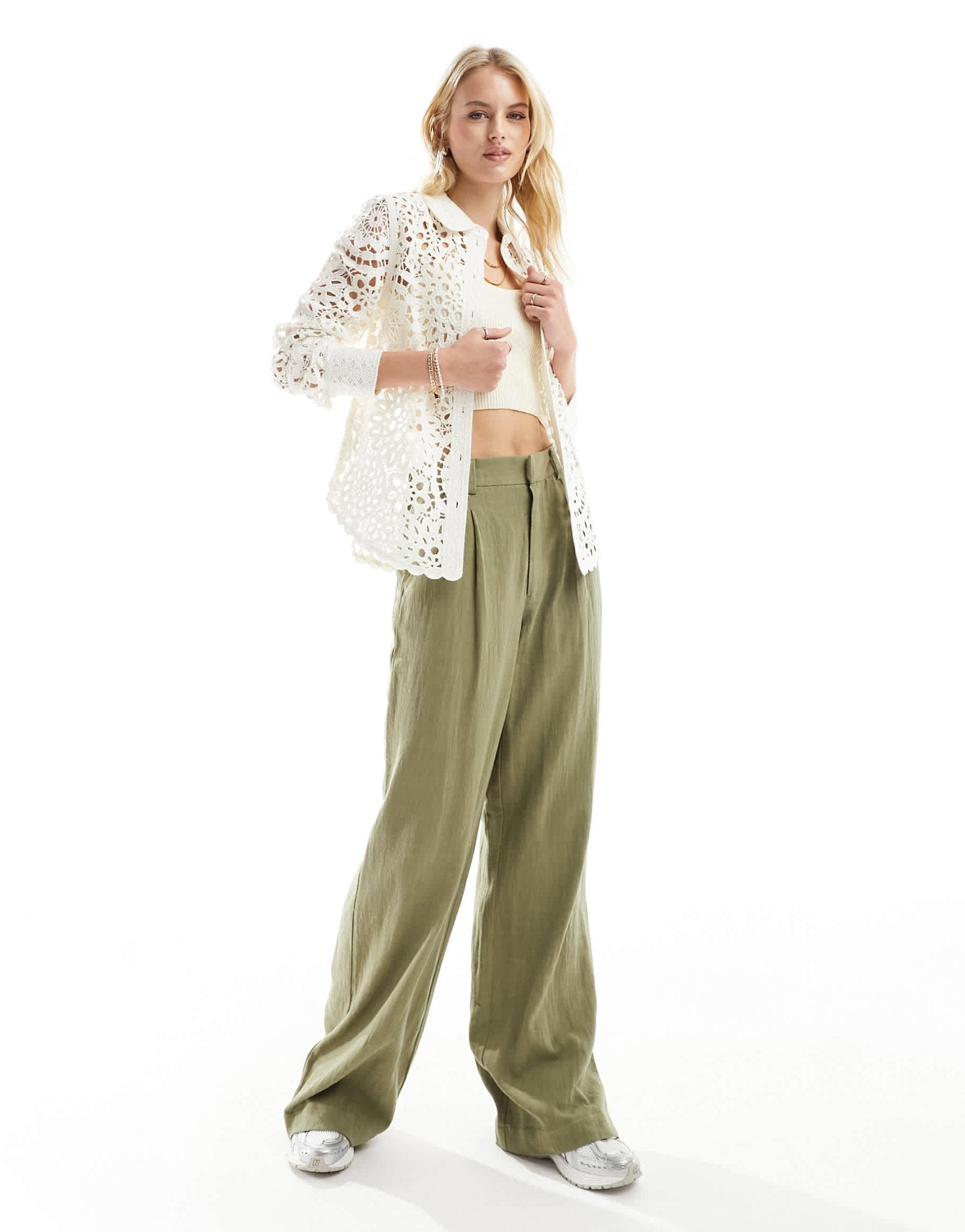 ASOS DESIGN Tall relaxed straight leg trousers with linen in olive - ASOS Sample Sale