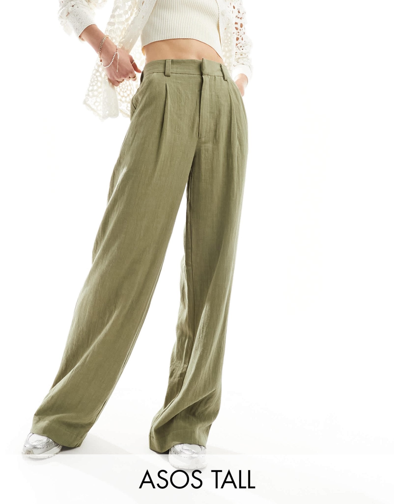 ASOS DESIGN Tall relaxed straight leg trousers with linen in olive - ASOS Sample Sale