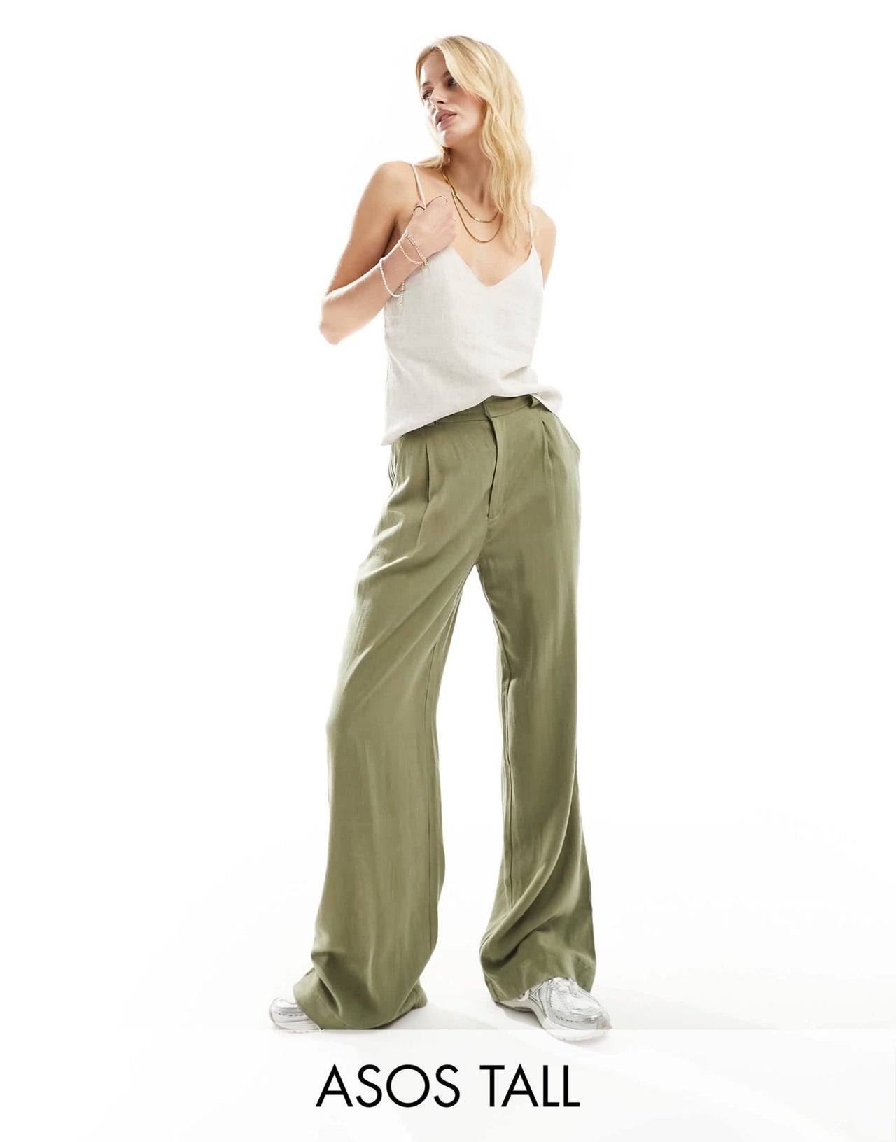 ASOS DESIGN Tall relaxed straight leg trousers with linen in olive - ASOS Sample Sale